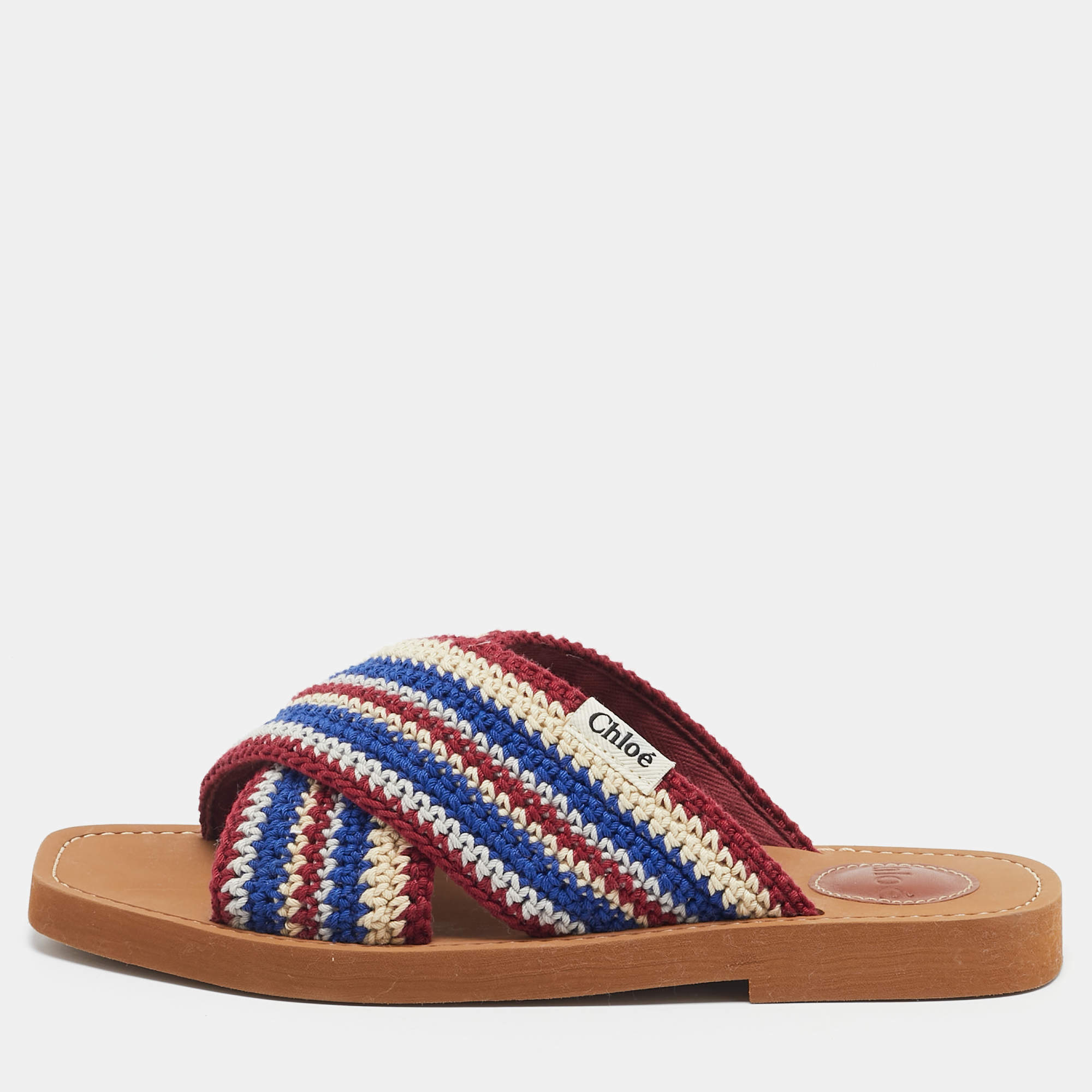 Pre Owned Chloe Multicolor Knit Fabric Woody Flat Sandals Size 37