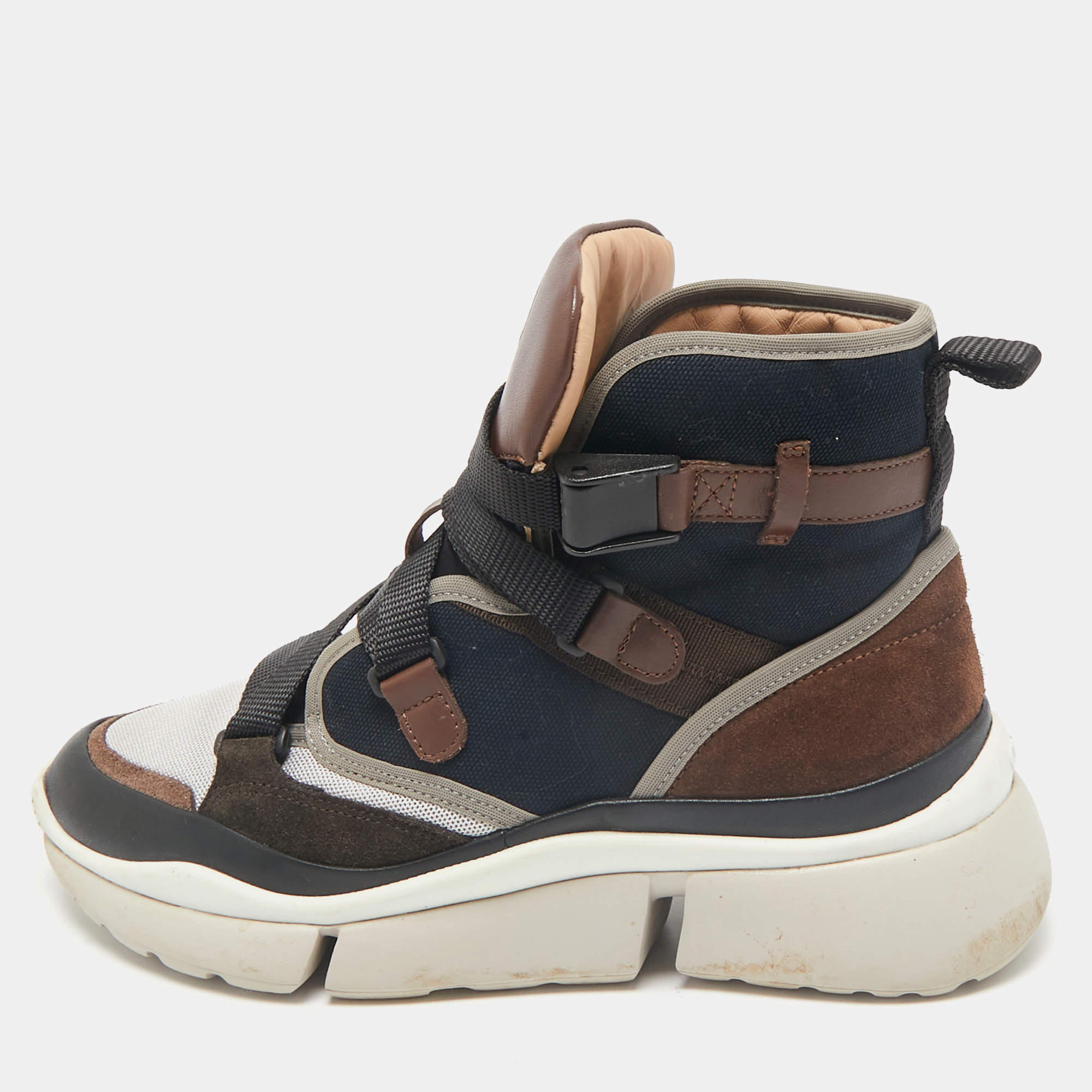 Chloe Multicolor Canvas and Suede Sonnie High Top Sneakers Size 38