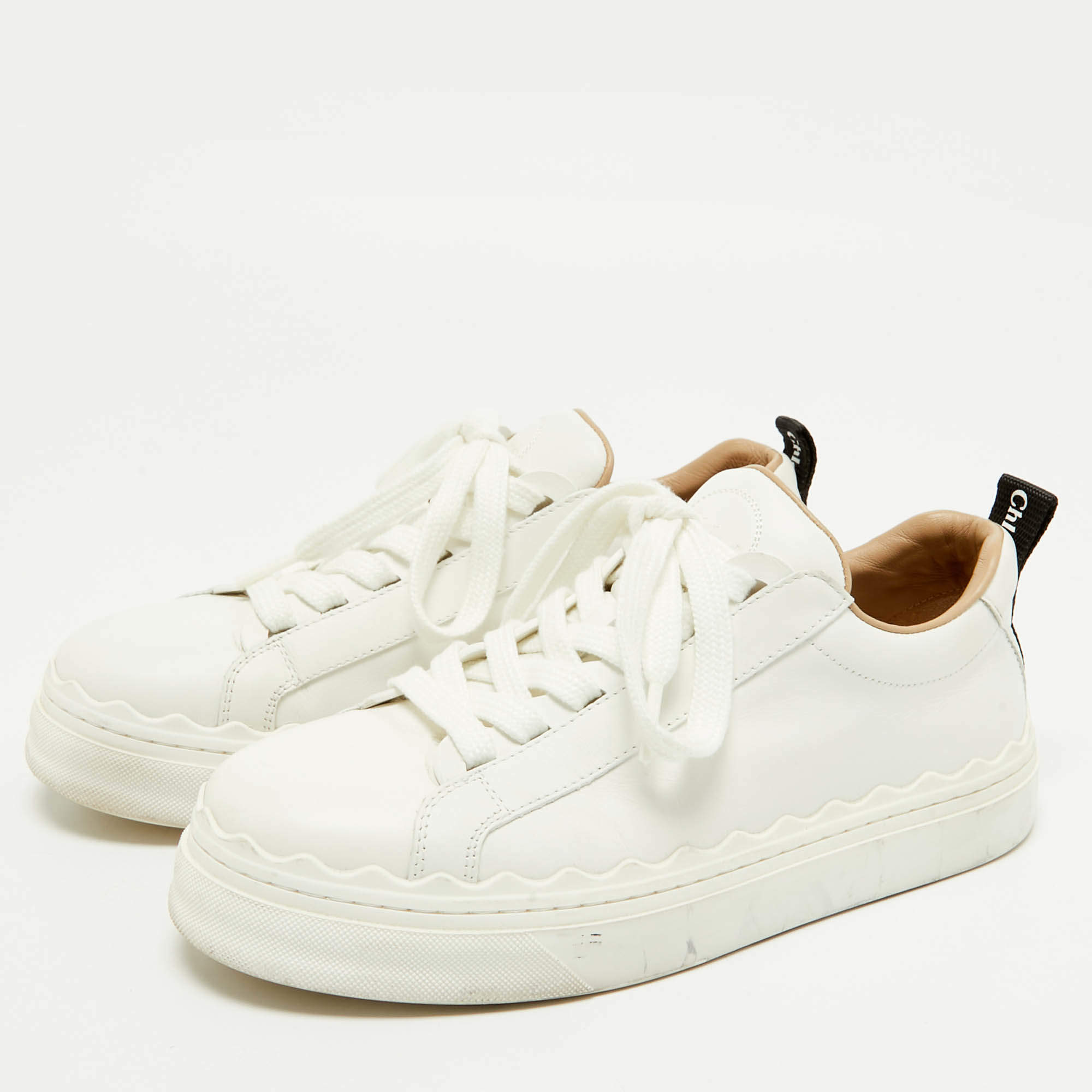 スニーカー CHLOE Women Sneakers C19U108D2 6J1 Beige Chloe Beige/Brown Canvas and Leather Lauren Sneakers Size 37
