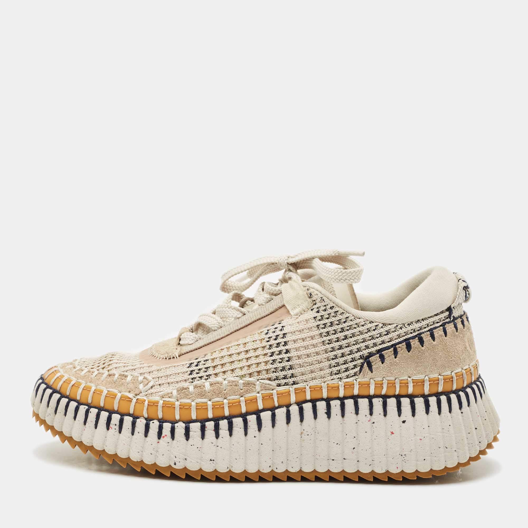 Chloe Multicolor Canvas and Suede Nama Sneakers Size 38