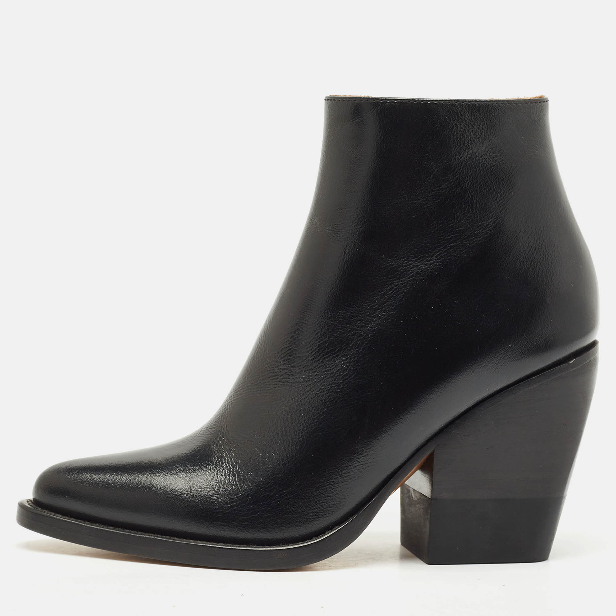 Pre Owned Chloe Black Leather Rylee Ankle Boots Size 34.5