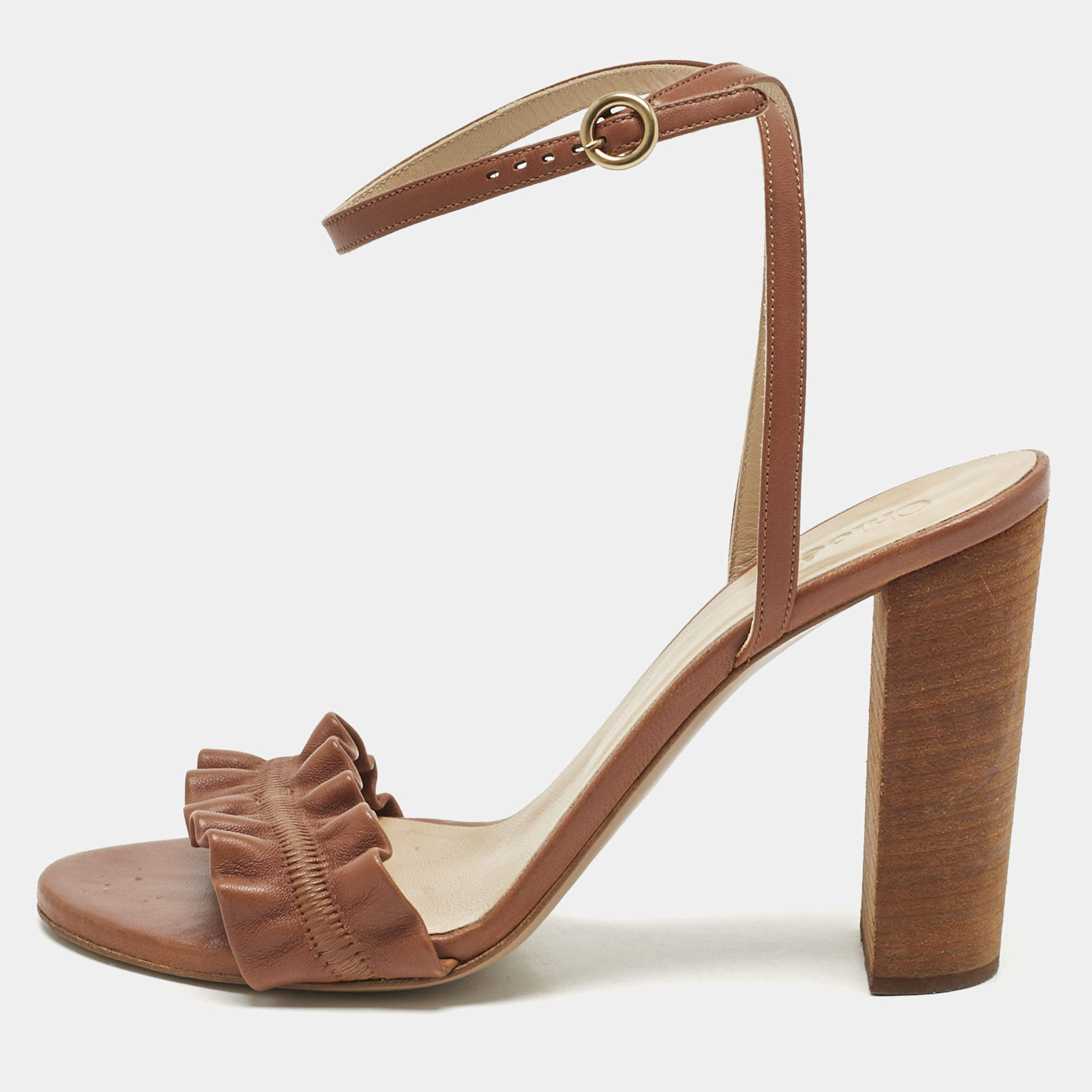 Pre Owned Chloe Brown Leather Delight Ankle Strap Sandals Size 39