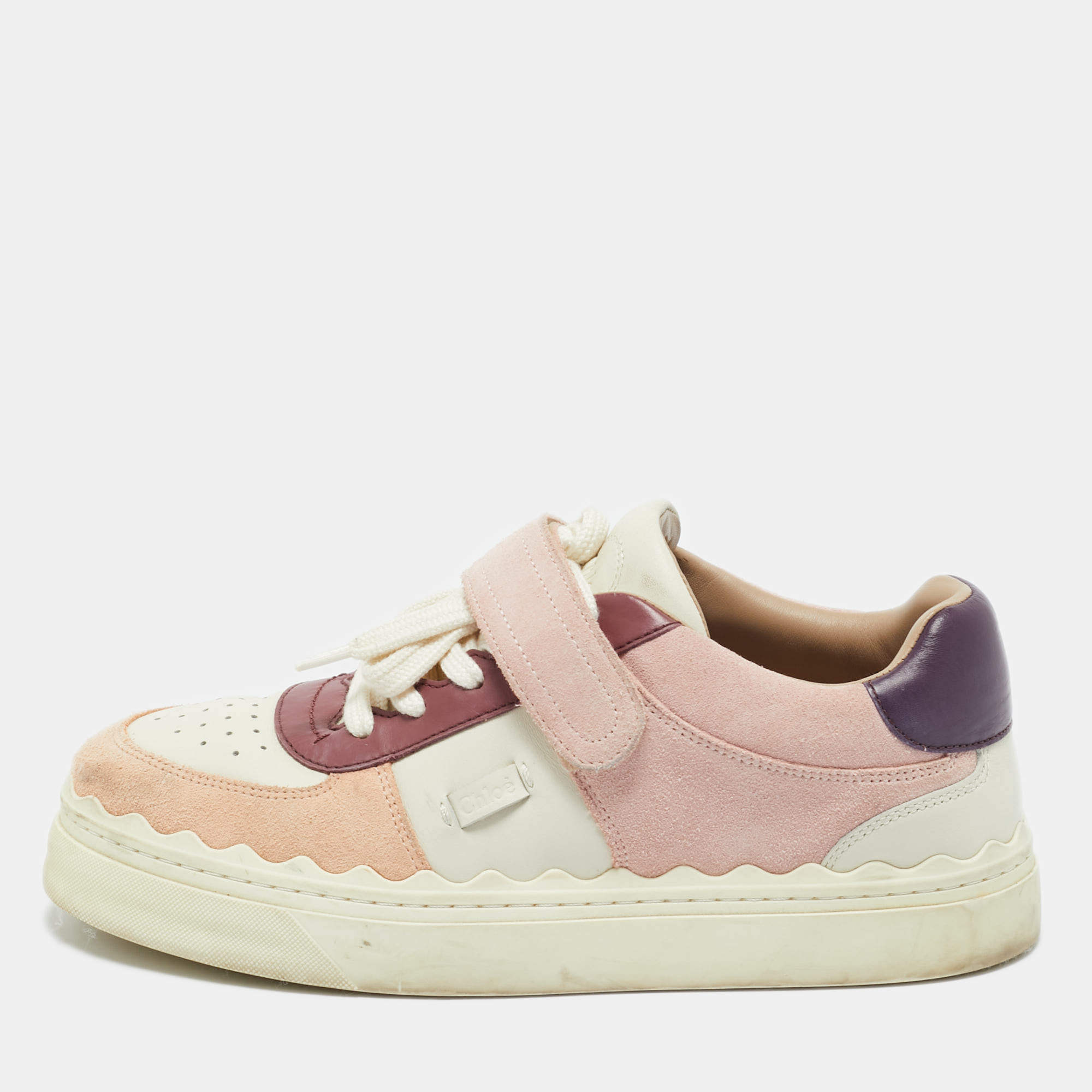 Pre Owned Chloe Multicolor Leather and Suede Lauren Lace Up Sneakers Size 40