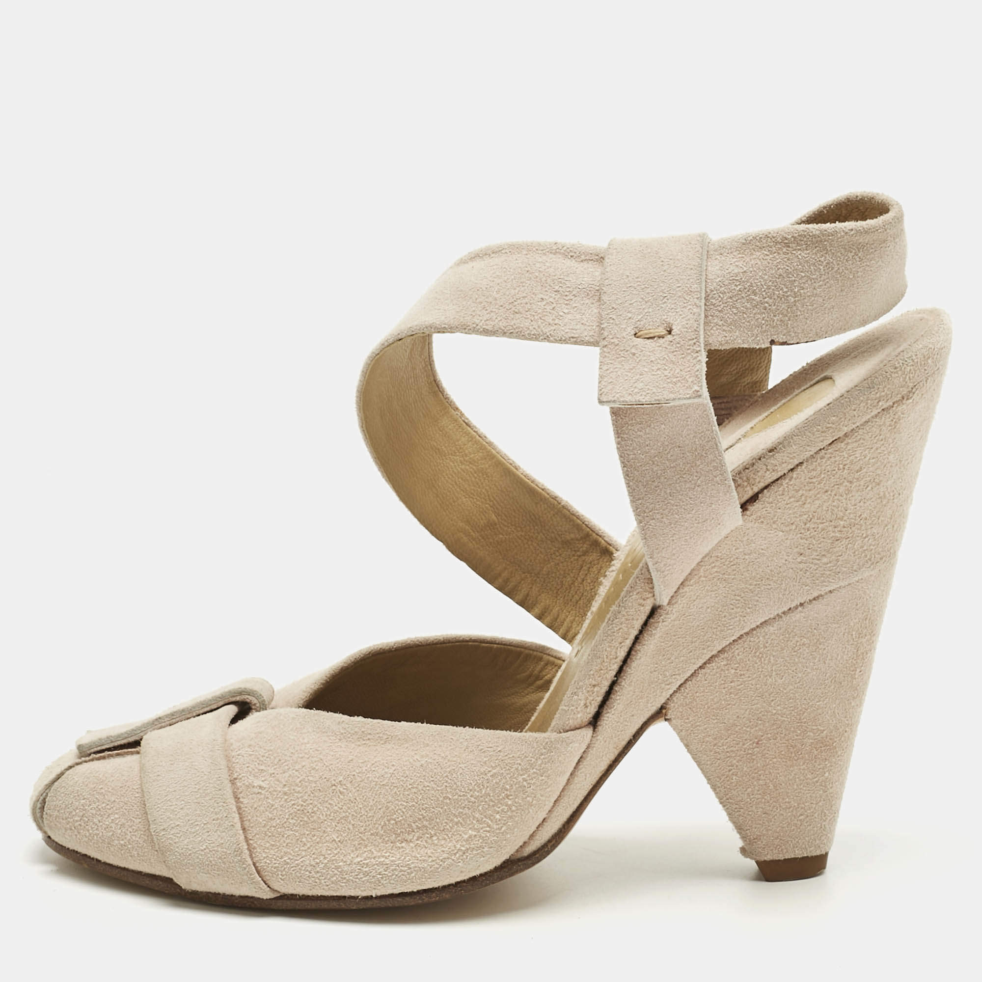 مملوكة مسبقًا Chloe Beige Suede Strappy Slingback Pumps Size 37