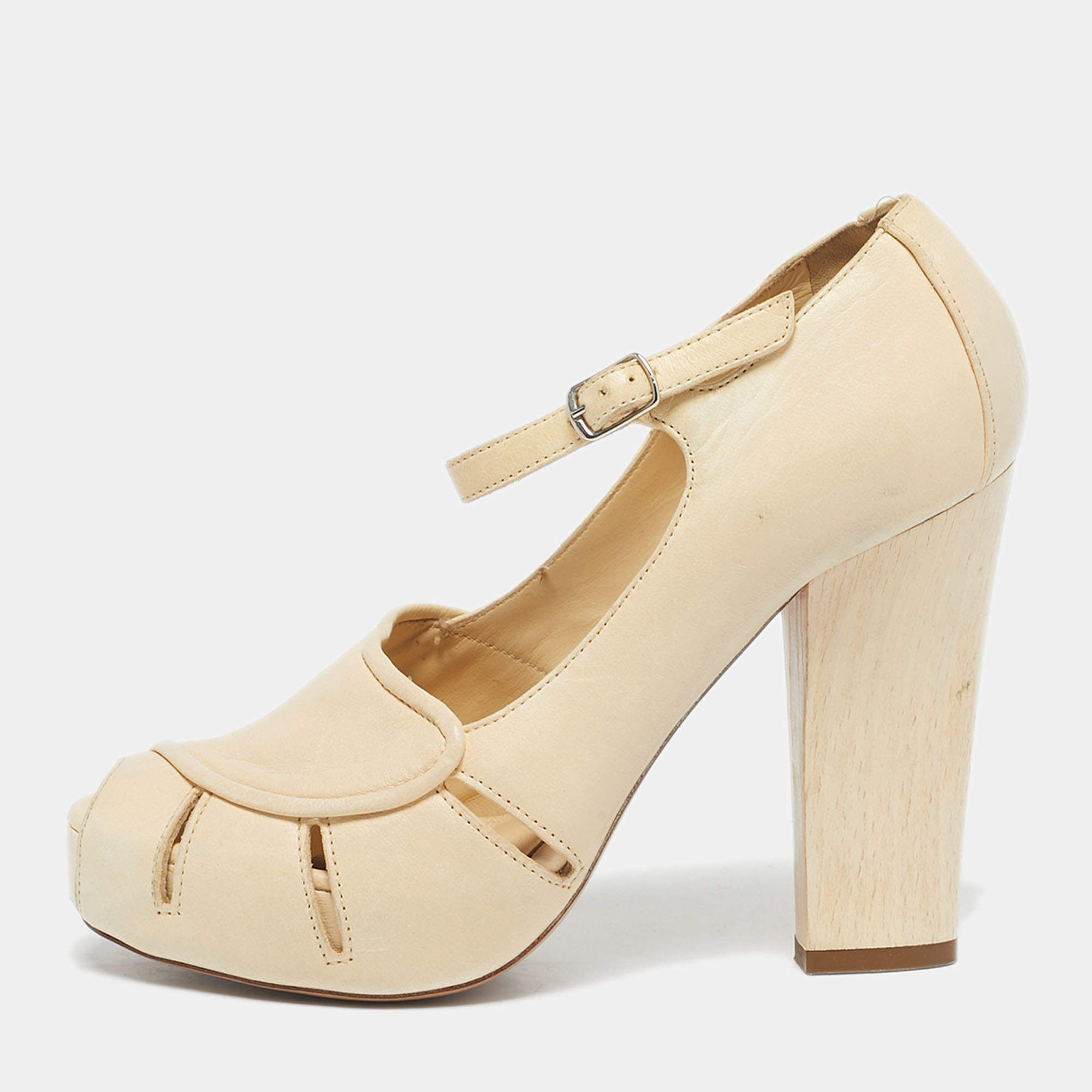 Pre Owned Chloe Beige Leather Mary Jane Pumps Size 38