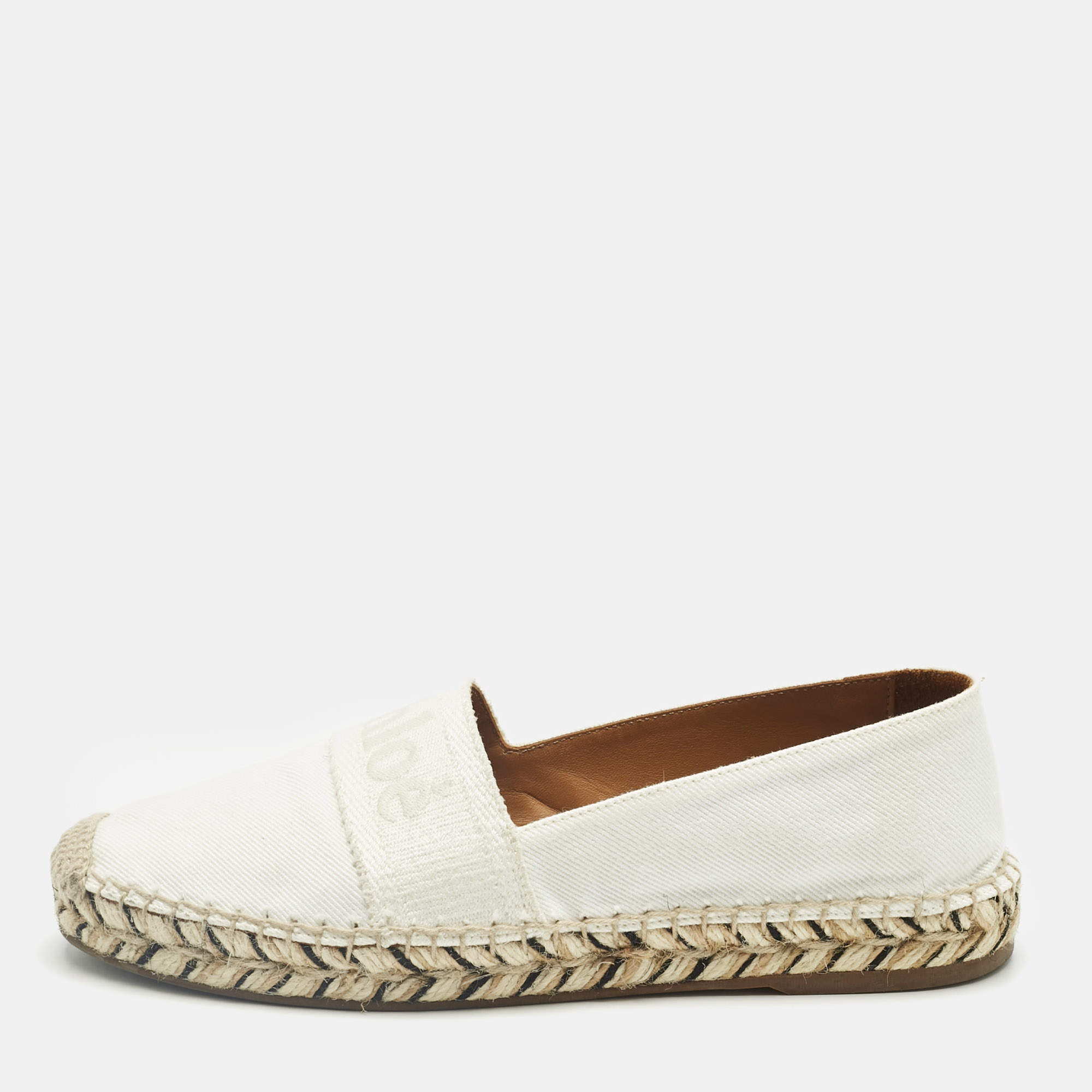 Pre Owned Chloe White Canvas Piia Espadrille Flats Size 37