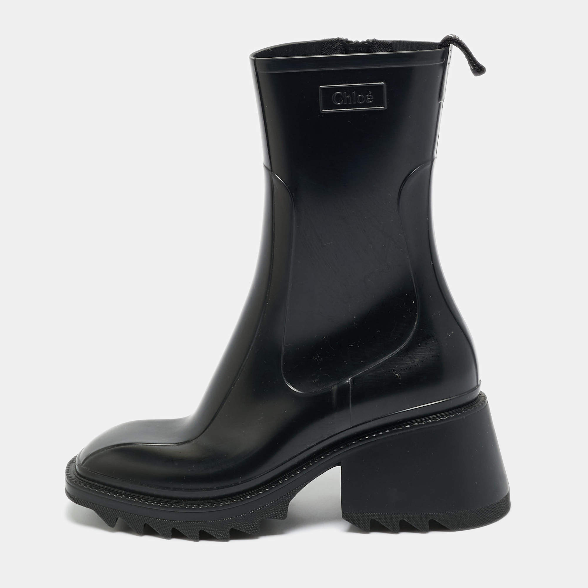 Pre Owned Chloe Black Rubber Betty Rain Boots Size 41
