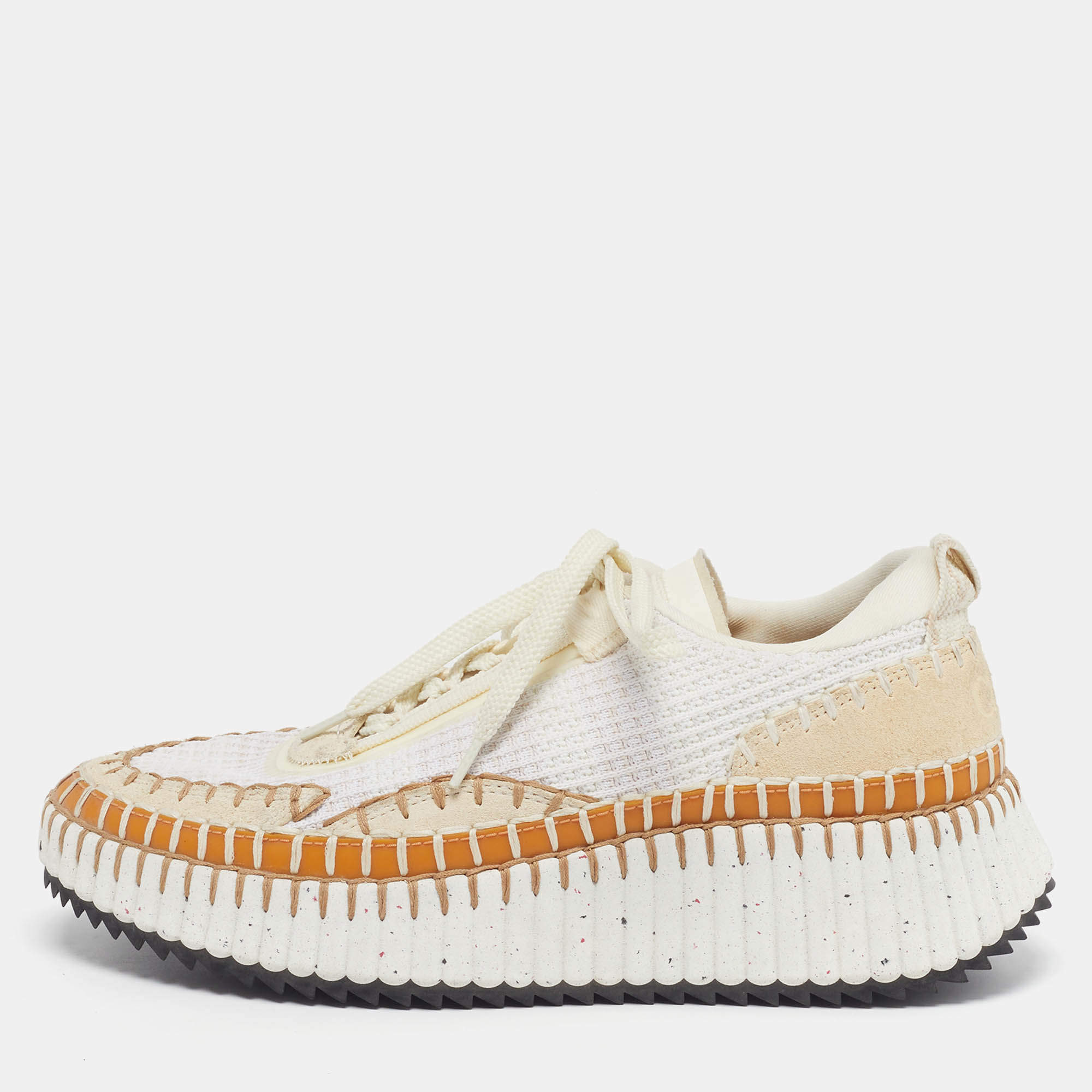 Pre Owned حذاء رياضي كلوي ناما قماش حياكة ثلاثي الألوان وزخرفي بأربطة مقاس 39