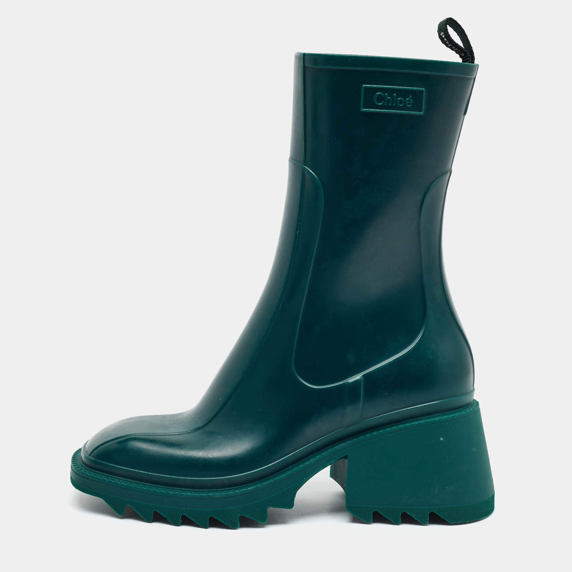 Pre Owned Chloe Betty Size 41 Dark Green Rubber Rain Boots