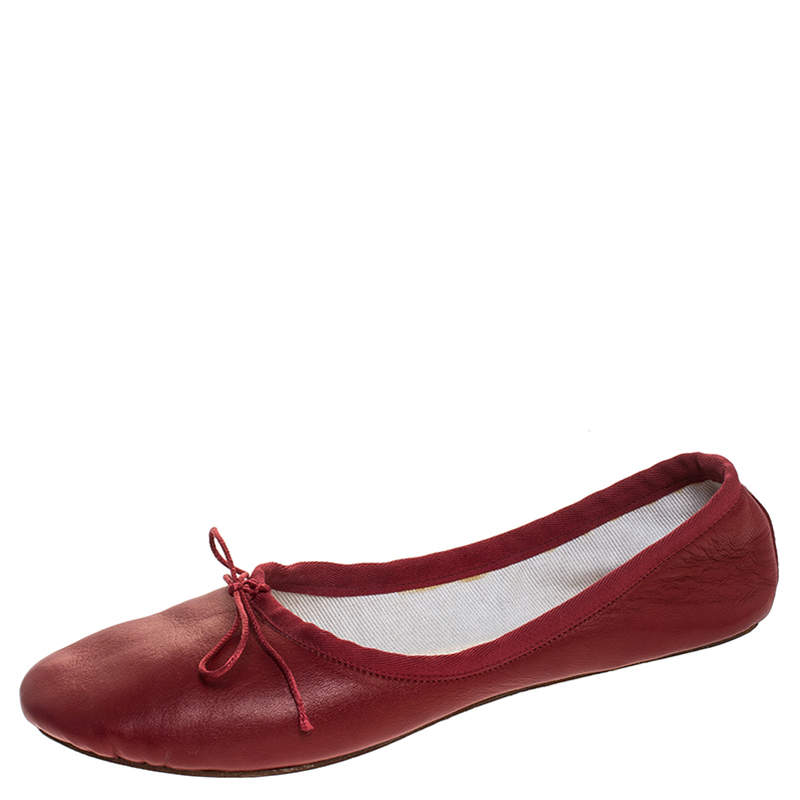 Pre Owned  Chloé Red Leather Bow Ballet Flats Size 38.5