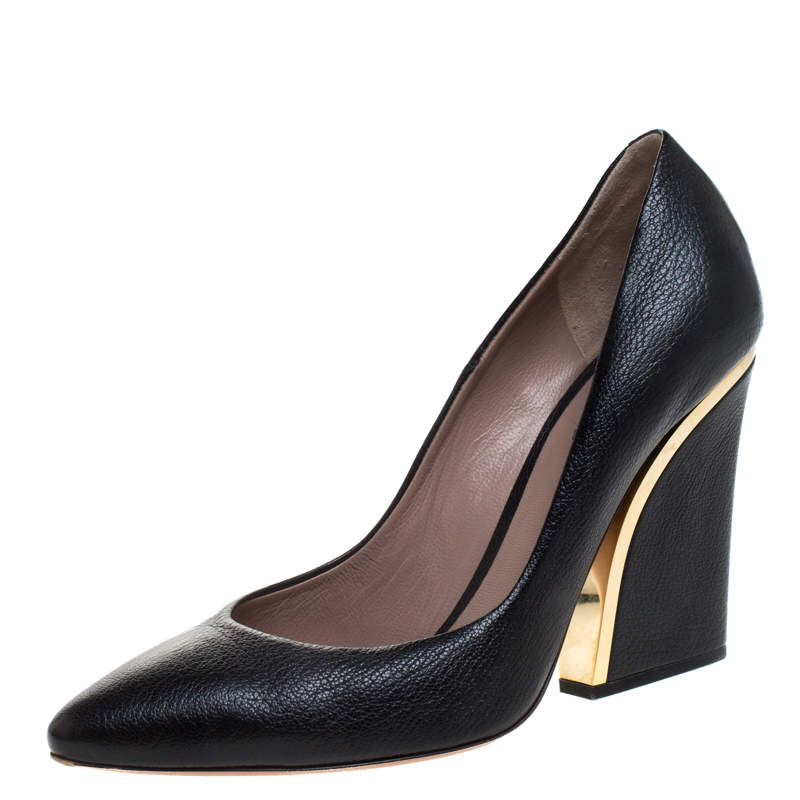 Pre Owned Chloe Black Textured Leather Beckie Pumps Size 39