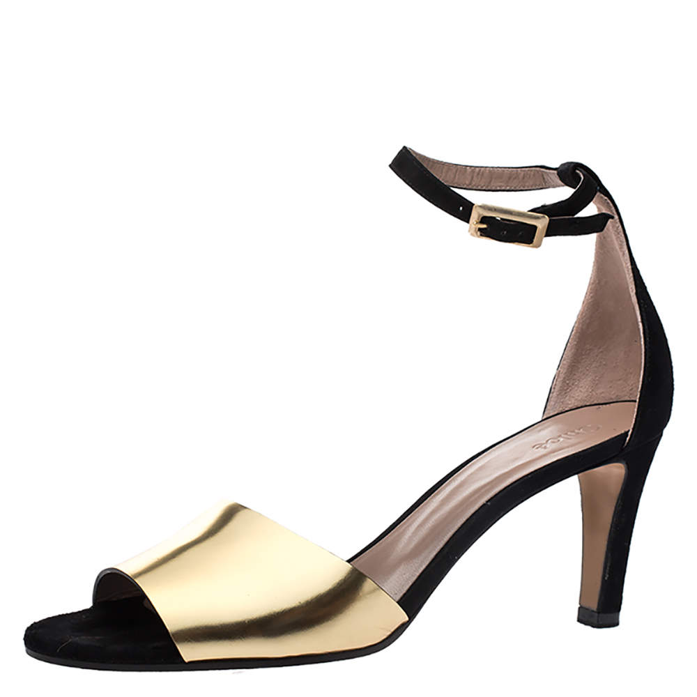 Pre Owned Chloe Metallic Gold Leather and Suede Ankle Strap Sandals Size 39