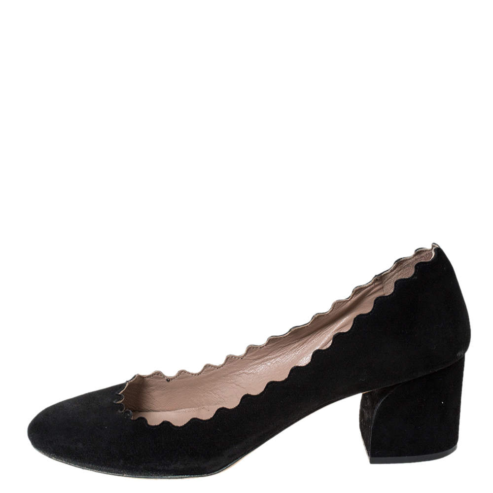 Chloe Black Suede Scalloped Block Heel Pumps Size 36 Chloe TLC