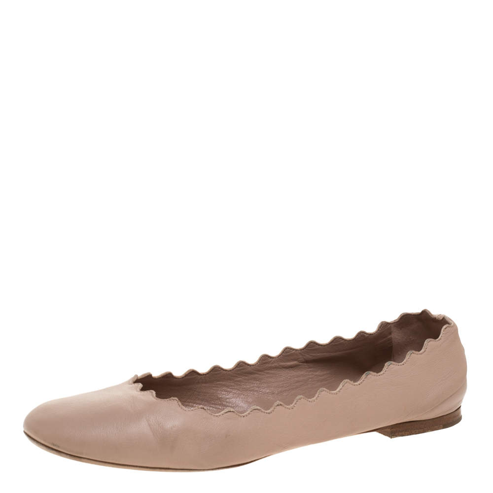Pre Owned Chloe Pink Leather Lauren Scalloped Ballet Flats Size 40 