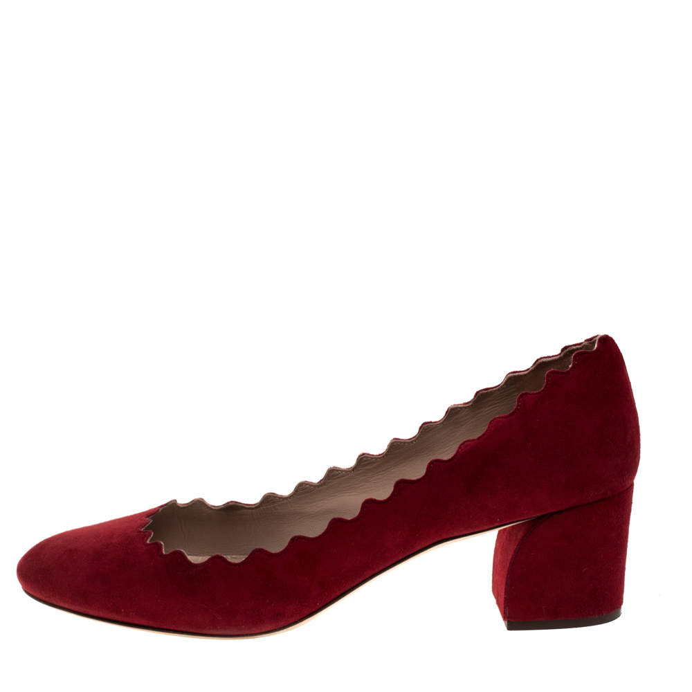 red suede block heel shoes