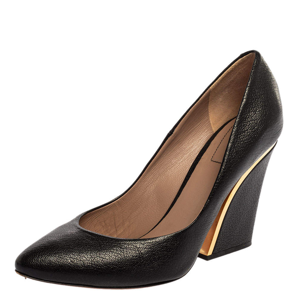 مملوكة مسبقًا حذاء كعب عالى كلوى إبزيم جلد منقوش أسود مقاس 36