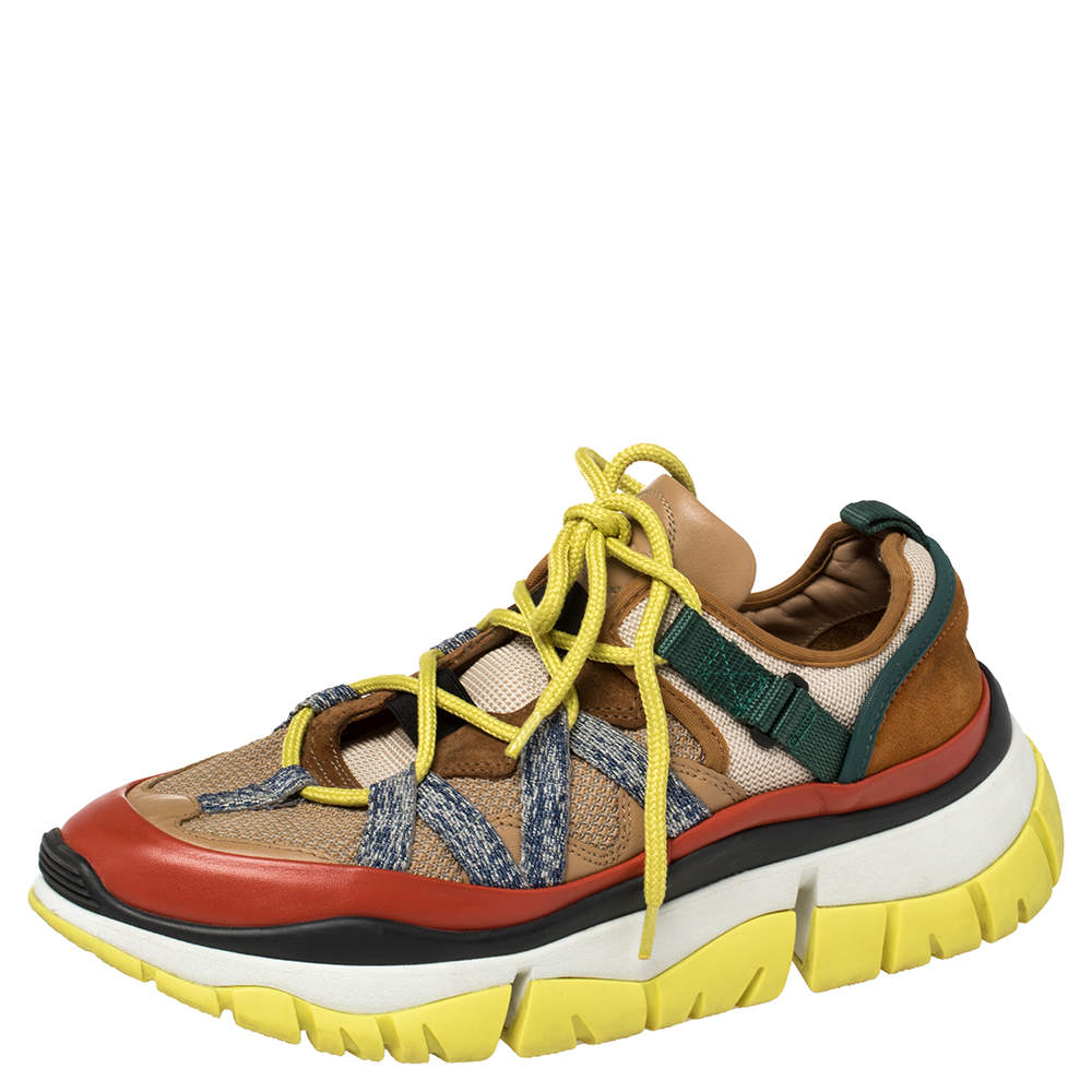 Pre Owned Chloe Multicolor Suede, Leather, And Mesh Panel Sneakers Size 40