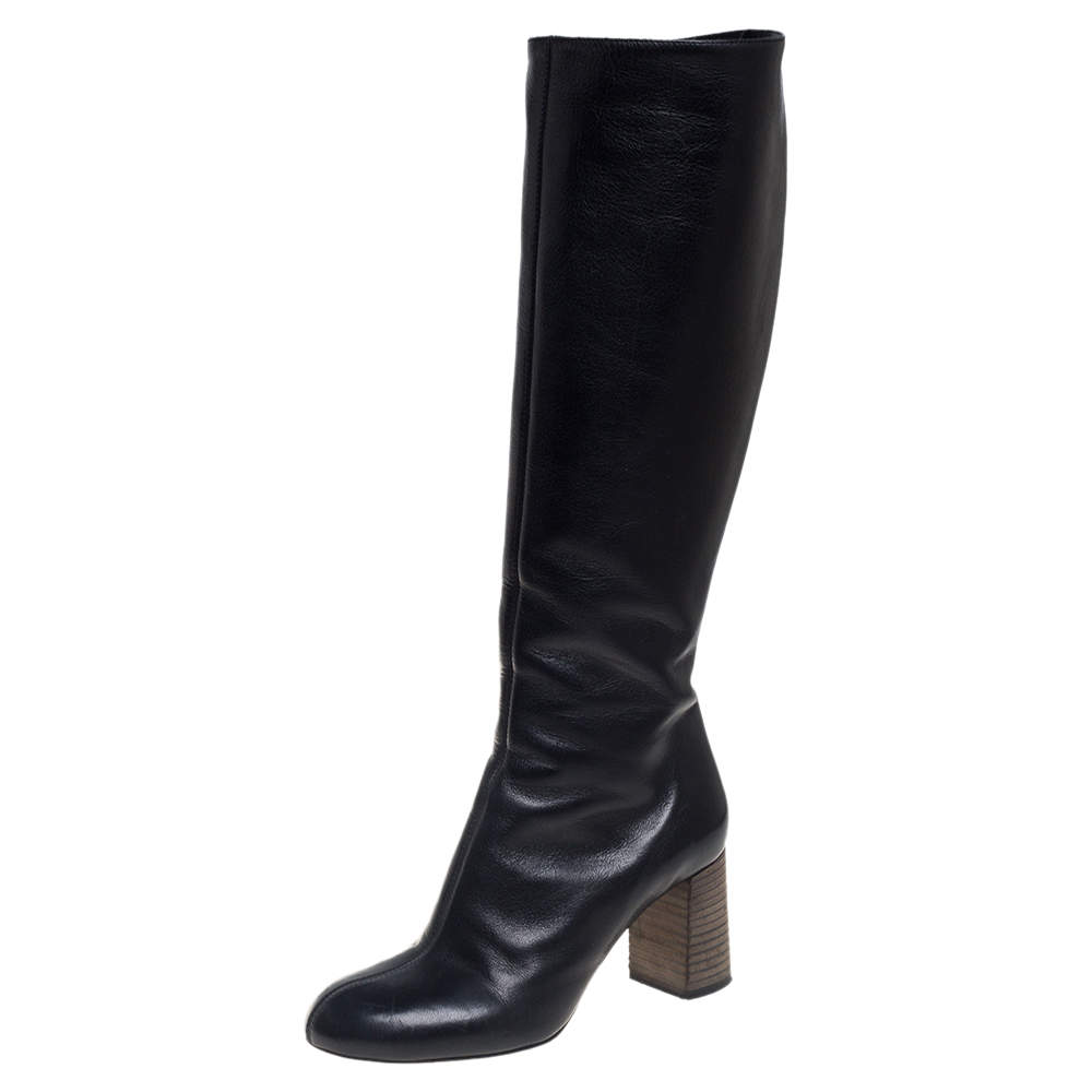 Pre Owned Chloe Black Leather Knee High Boots Size 35