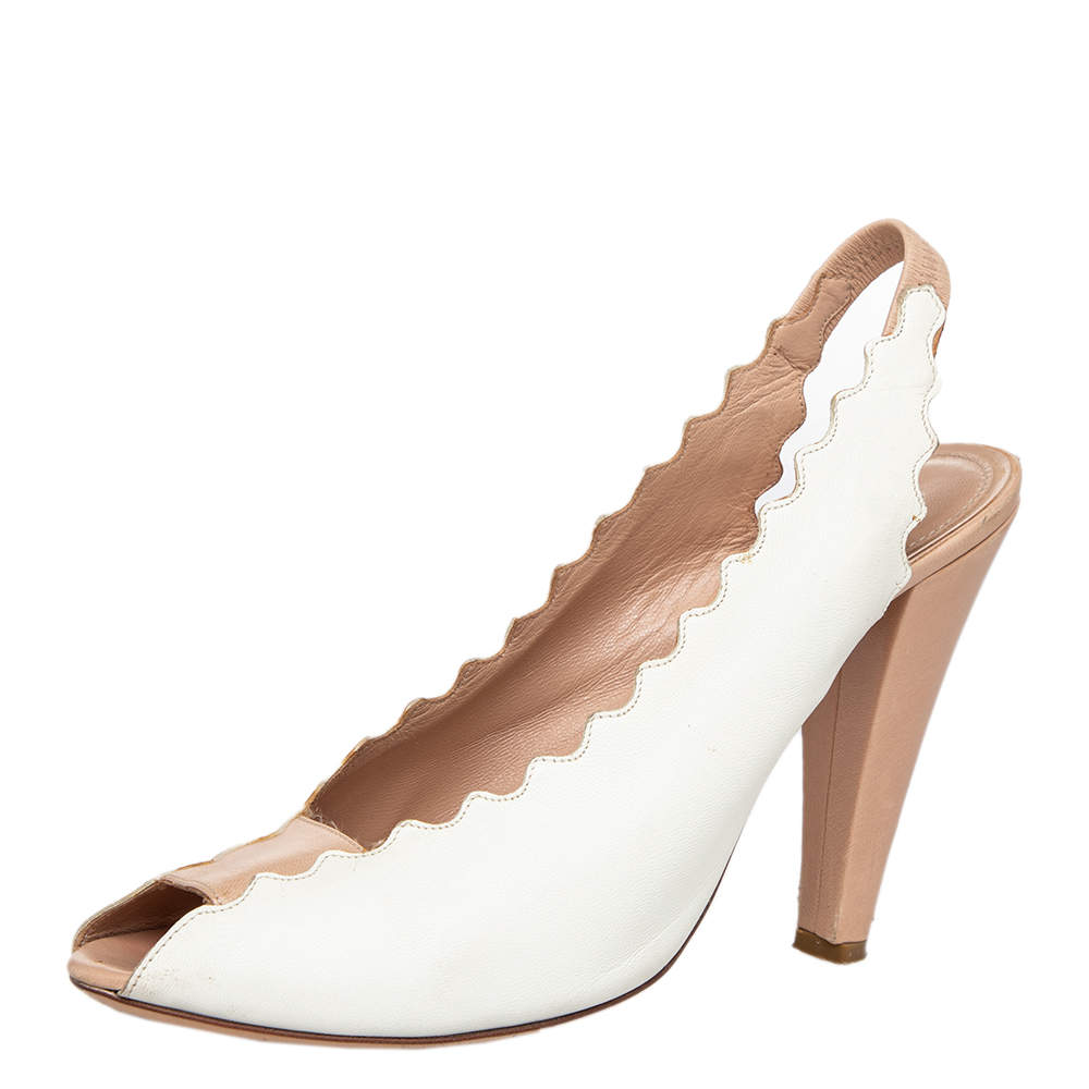 Chloe Cream Leather Slingback Peep Toe Sandals Size 39