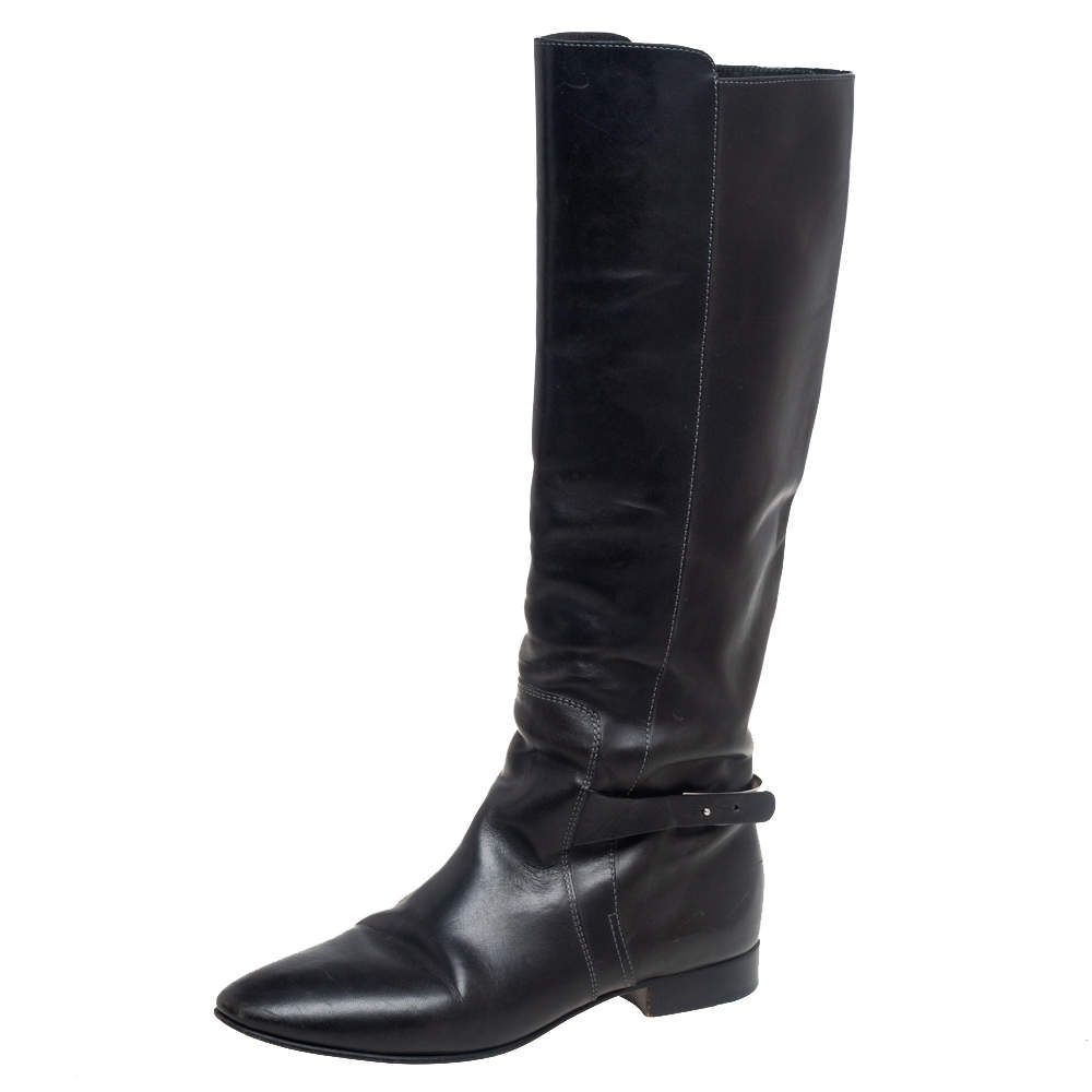Pre Owned Chloe Black Leather Knee High Riding Boots Size 39.5