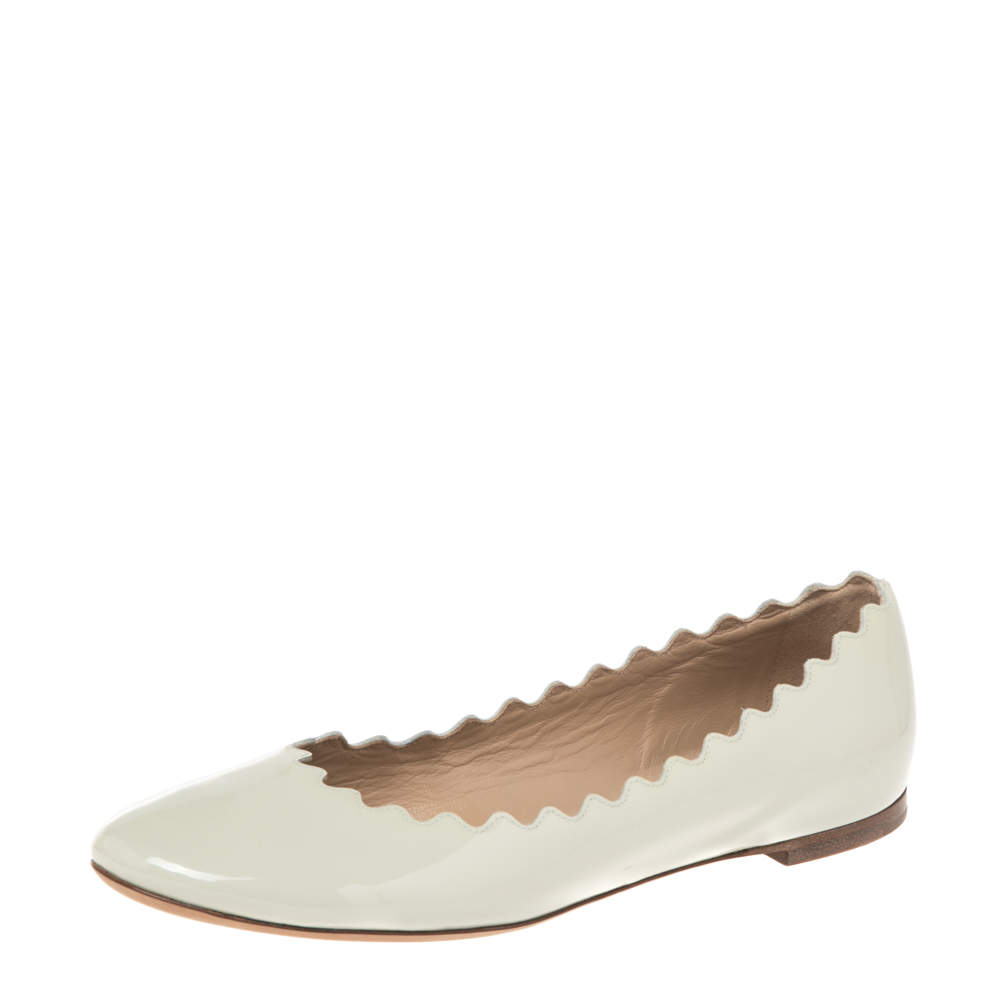 Pre Owned Chloe Tea Green Patent Leather Lauren Scalloped Flats Size 38