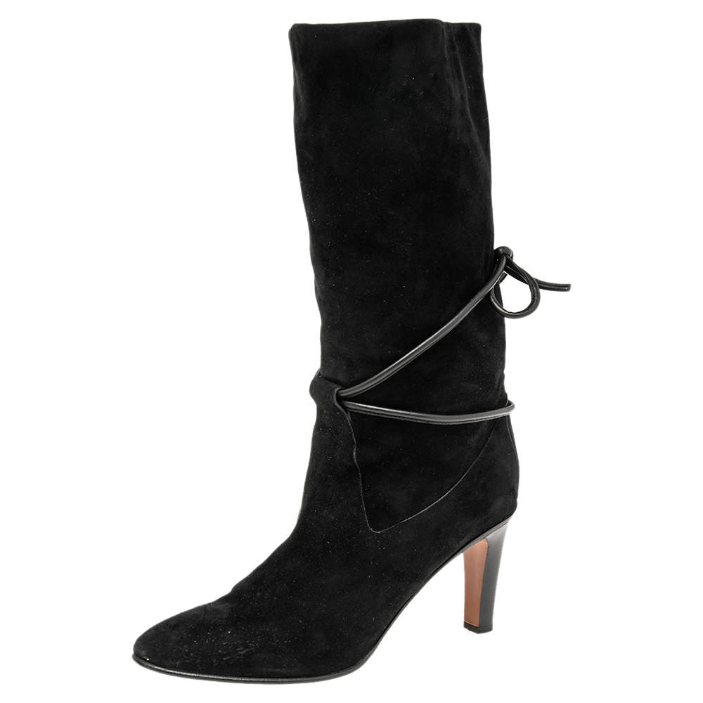 Pre Owned Chloe Black Suede Mid Calf Length Boots Size 41