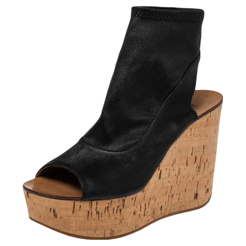Chloe Black Leather Open Toe Platform Wedge Sandals Size 39