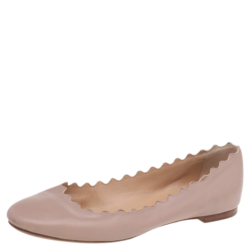 Pre Owned Chloe Beige Leather Lauren Scalloped Ballet Flats Size 36