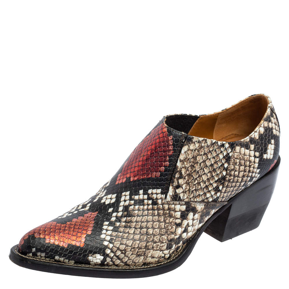 Pre Owned Chloe Multicolor Python Embossed Leather Block Heel Ankle Booties Size 40