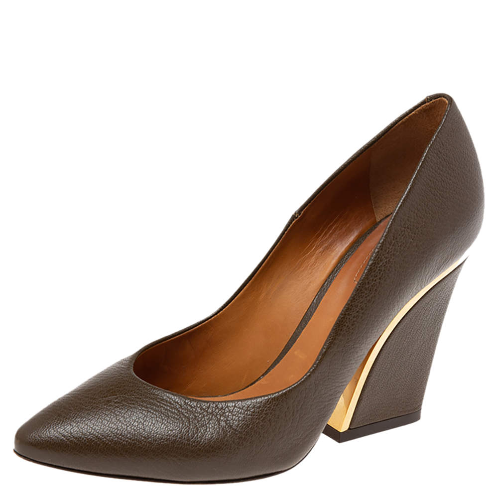 Pre Owned Chloe Brown Textured Leather Beckie Pumps Size 36