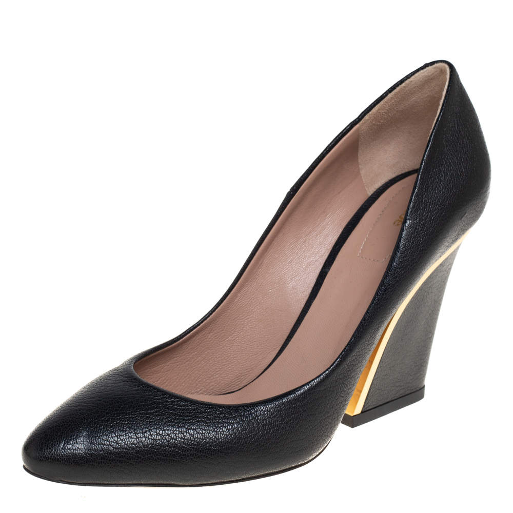 Pre Owned Chloe Black Leather Beckie Pumps Size 36.5 