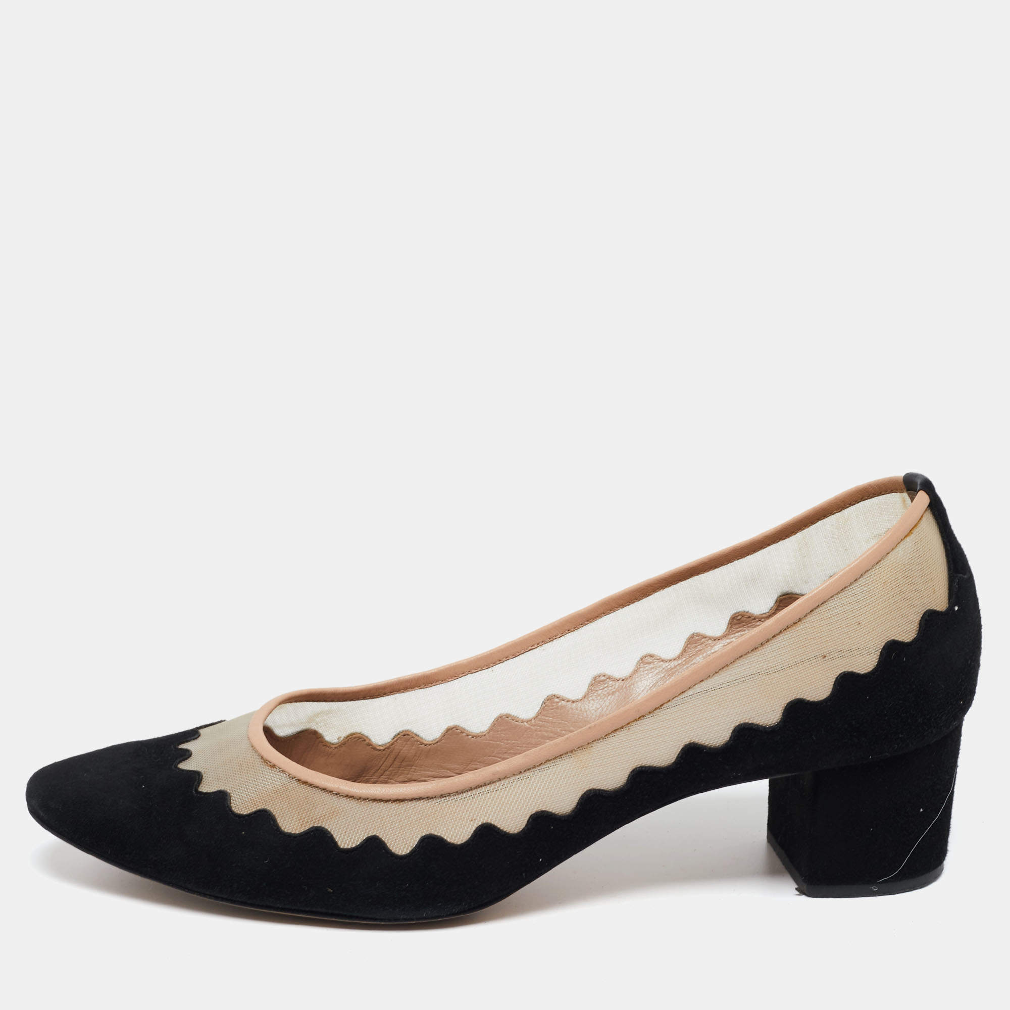 Pre Owned Chloe Black Suede And Mesh Scallop Tulles Pumps Size 40
