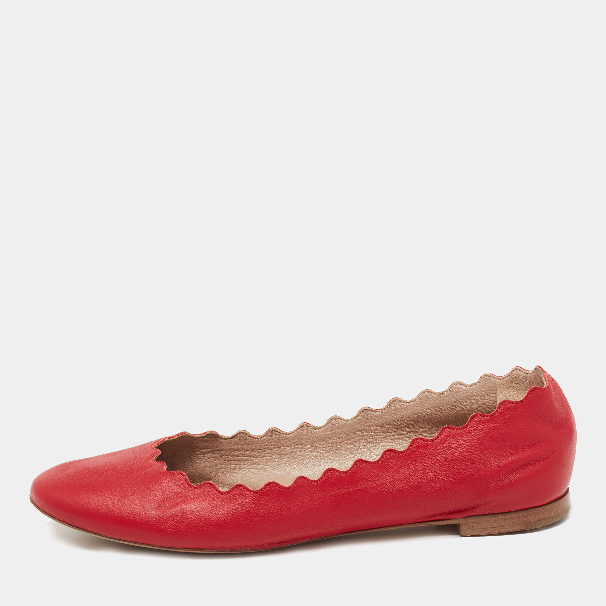 Pre Owned Chloe Red Leather Lauren Ballet Flats Size 36
