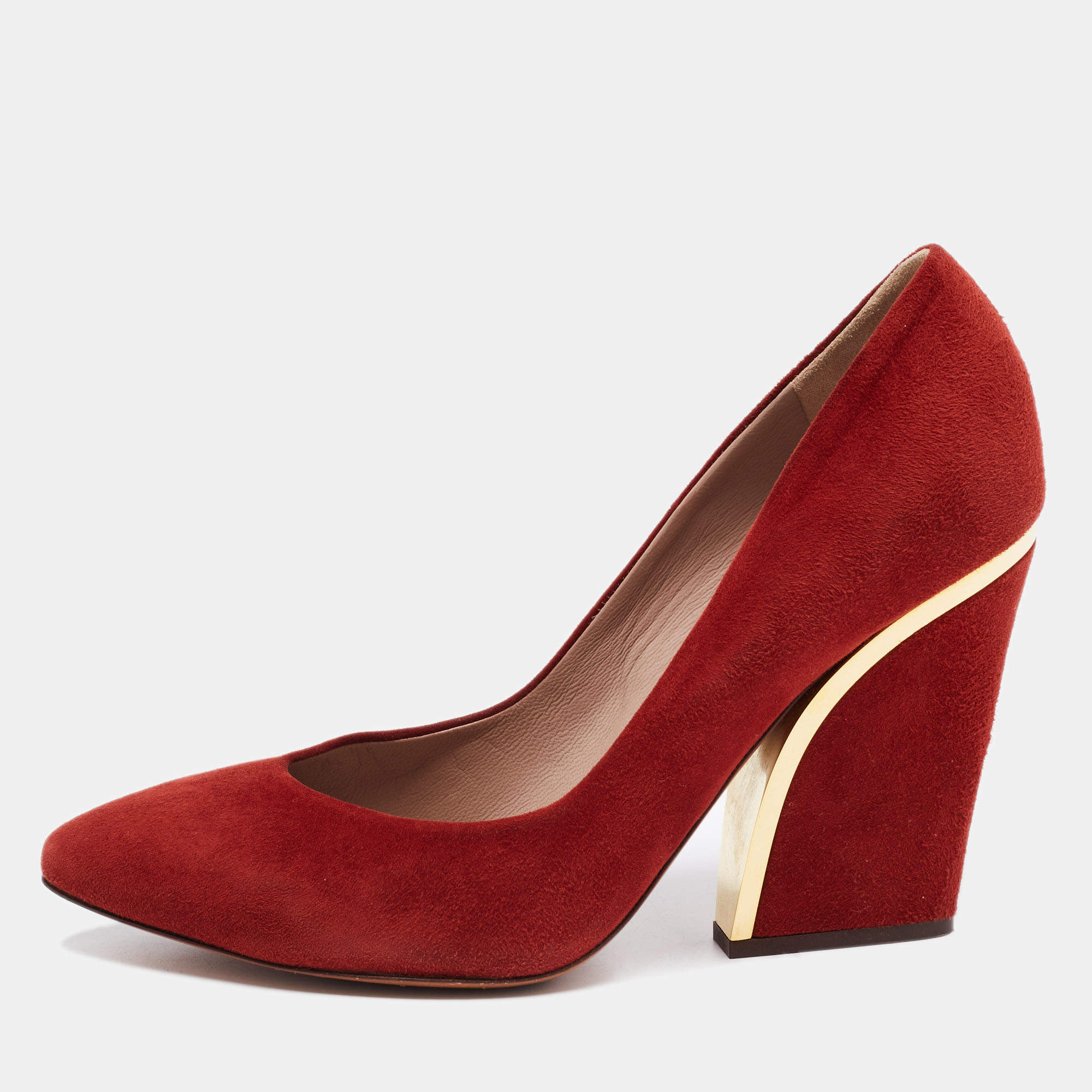 Pre Owned Chloe Brick Red Suede Beckie Pumps Size 37