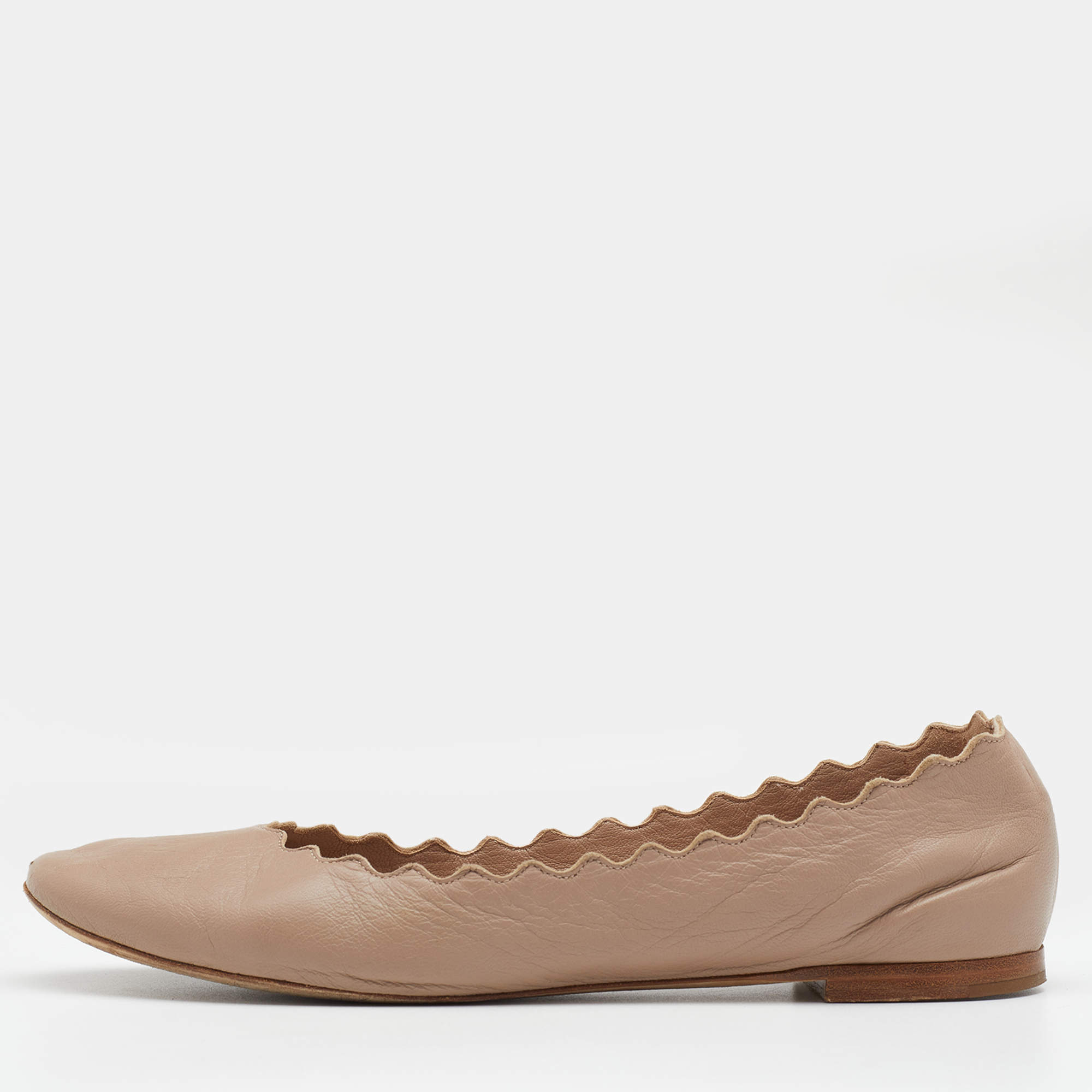 Pre Owned Chloe Dusty Pink Scalloped Leather Lauren Ballet Flats Size 39