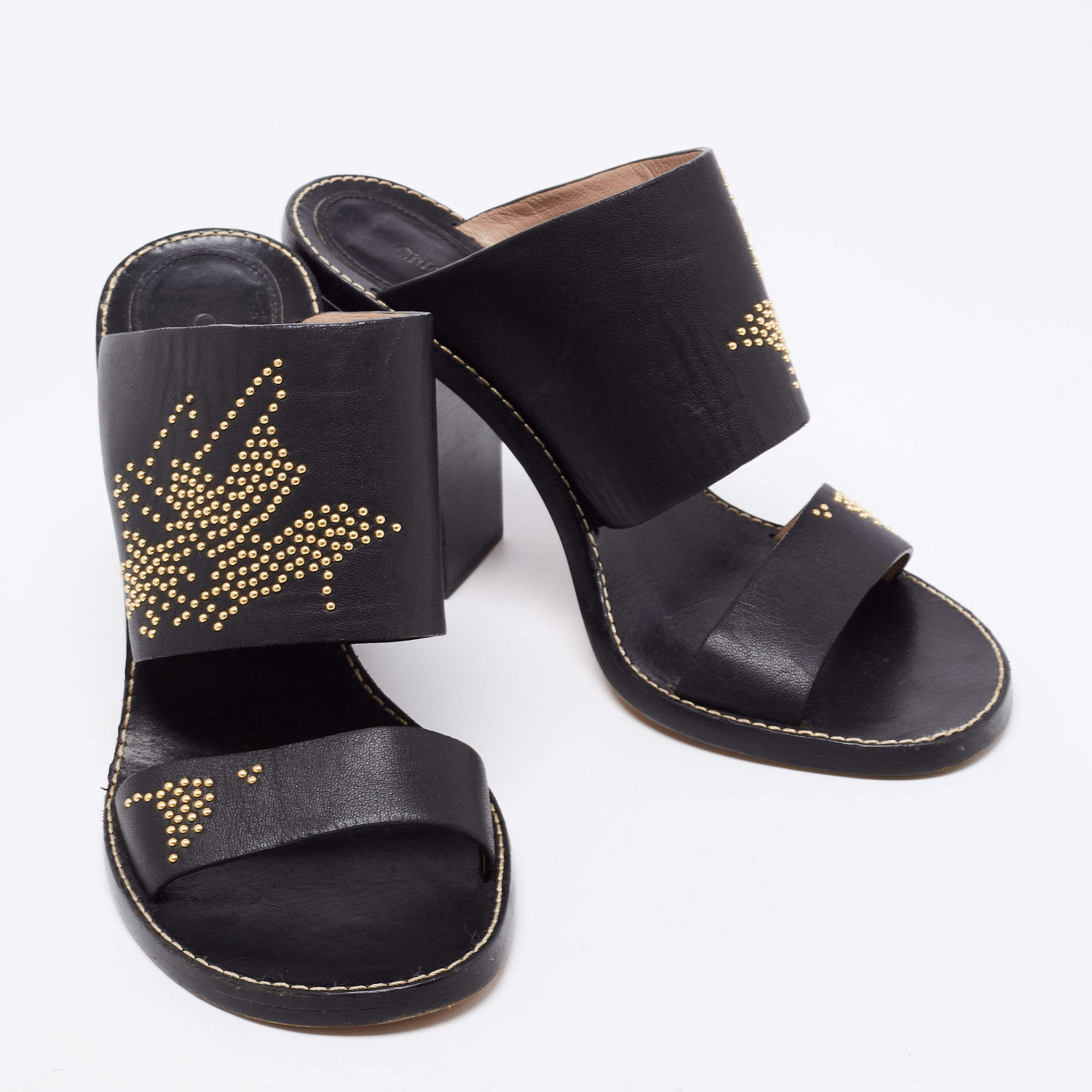 Chloe Black/Gold Studded Leather Slide Sandals Size  Chloe   TLC