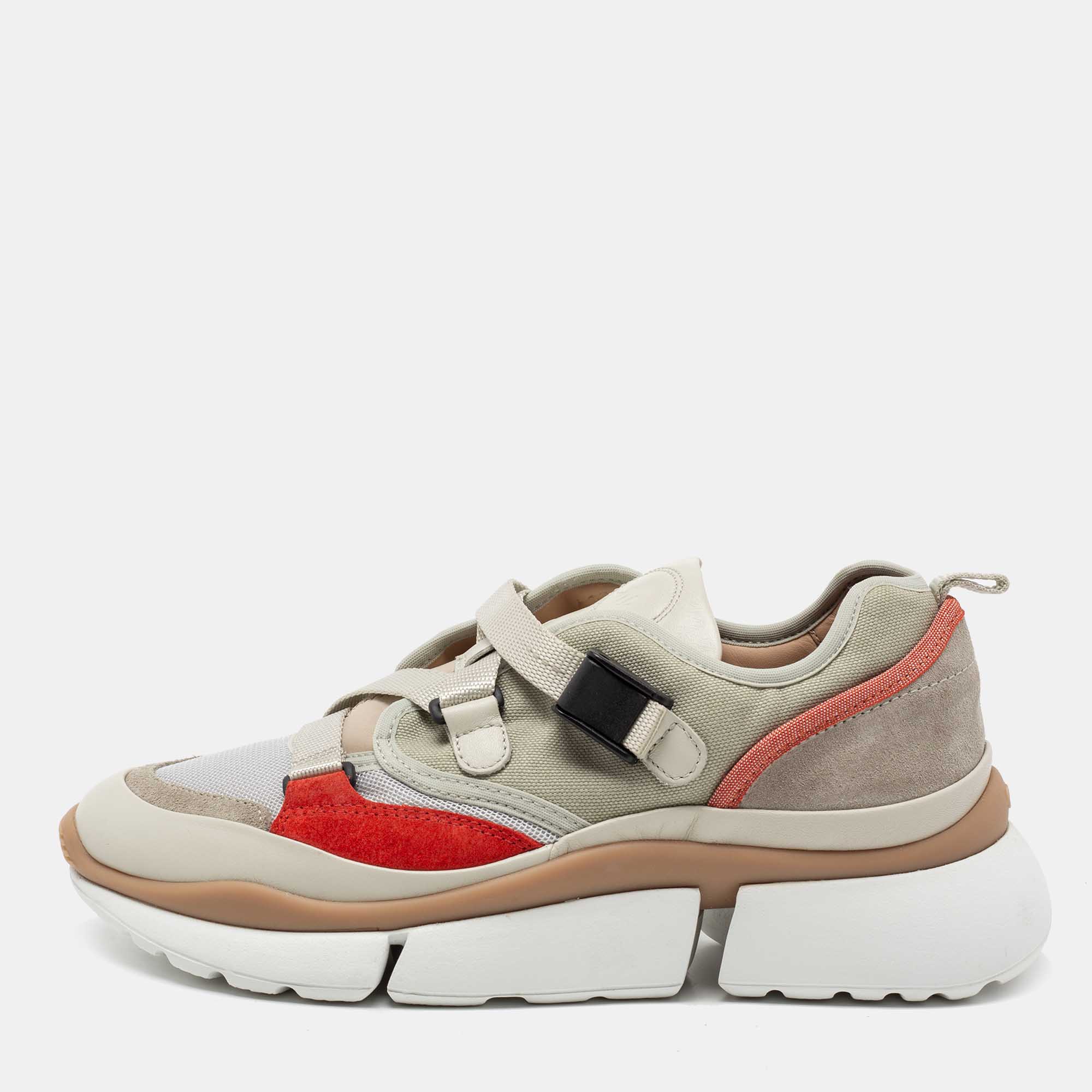 Pre Owned Chloe Multicolor Suede And Fabric Sonnie Low Top Sneakers Size 40