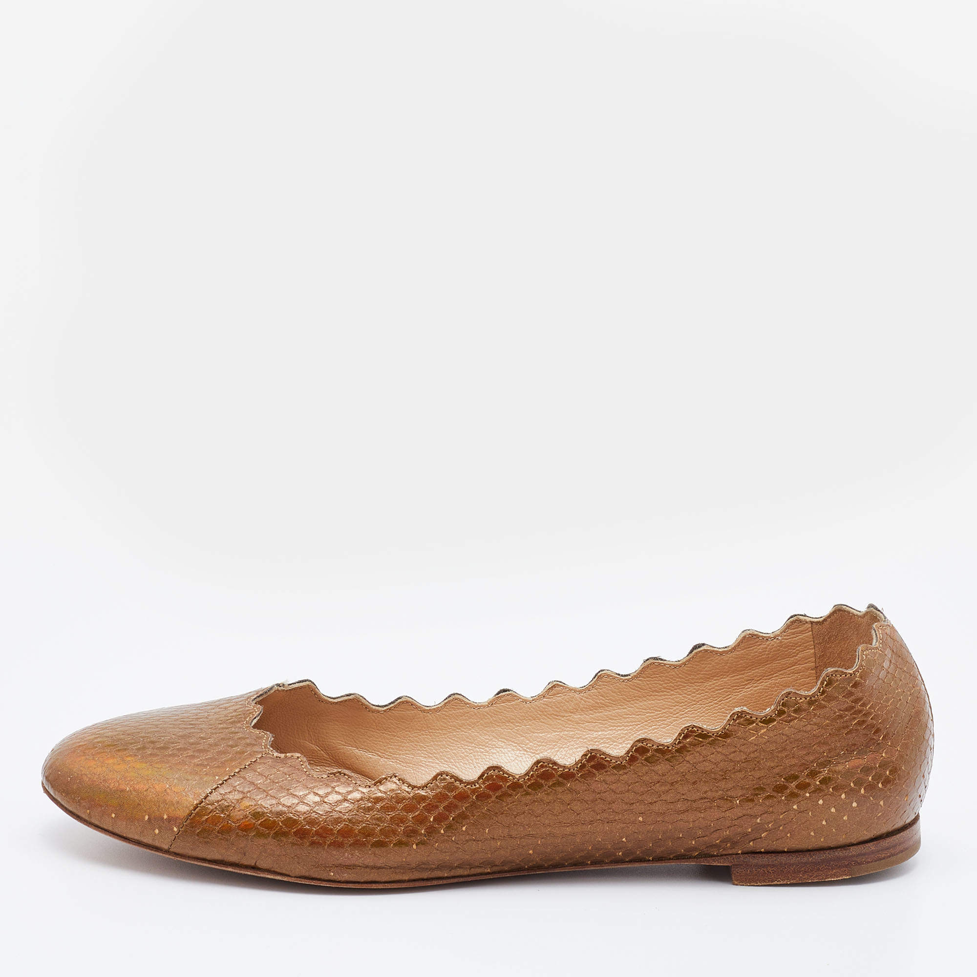 Pre Owned Chloe Metallic Brown Snakeskin Embossed Leather Lauren Ballet Flats Sie 37
