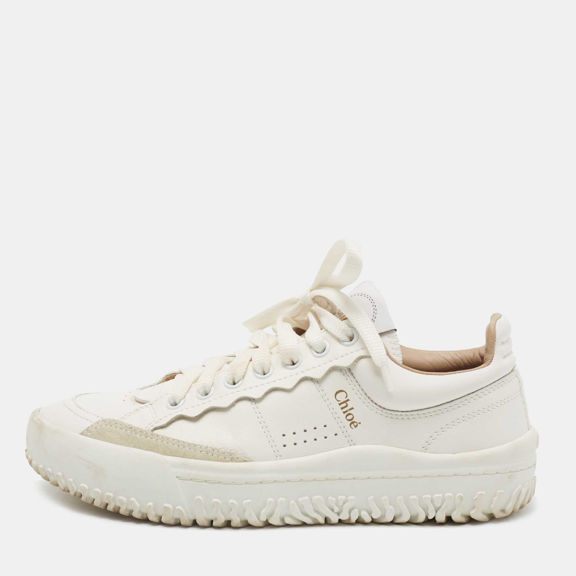 Pre Owned Chloe White Leather Franckie Sneakers Size 35