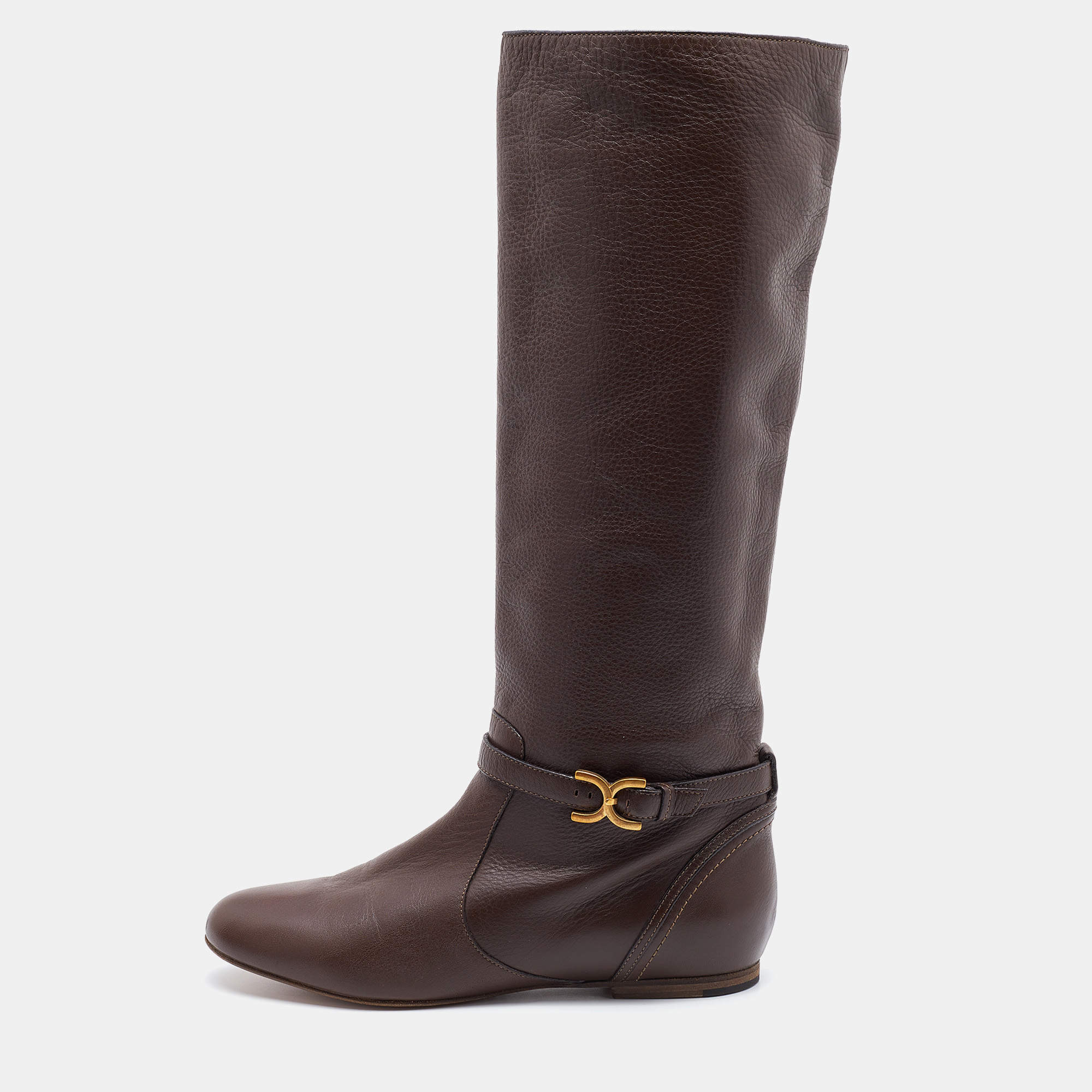 مملوكة مسبقًا Chloe Dark Brown Leather Knee Length Boots Size 40