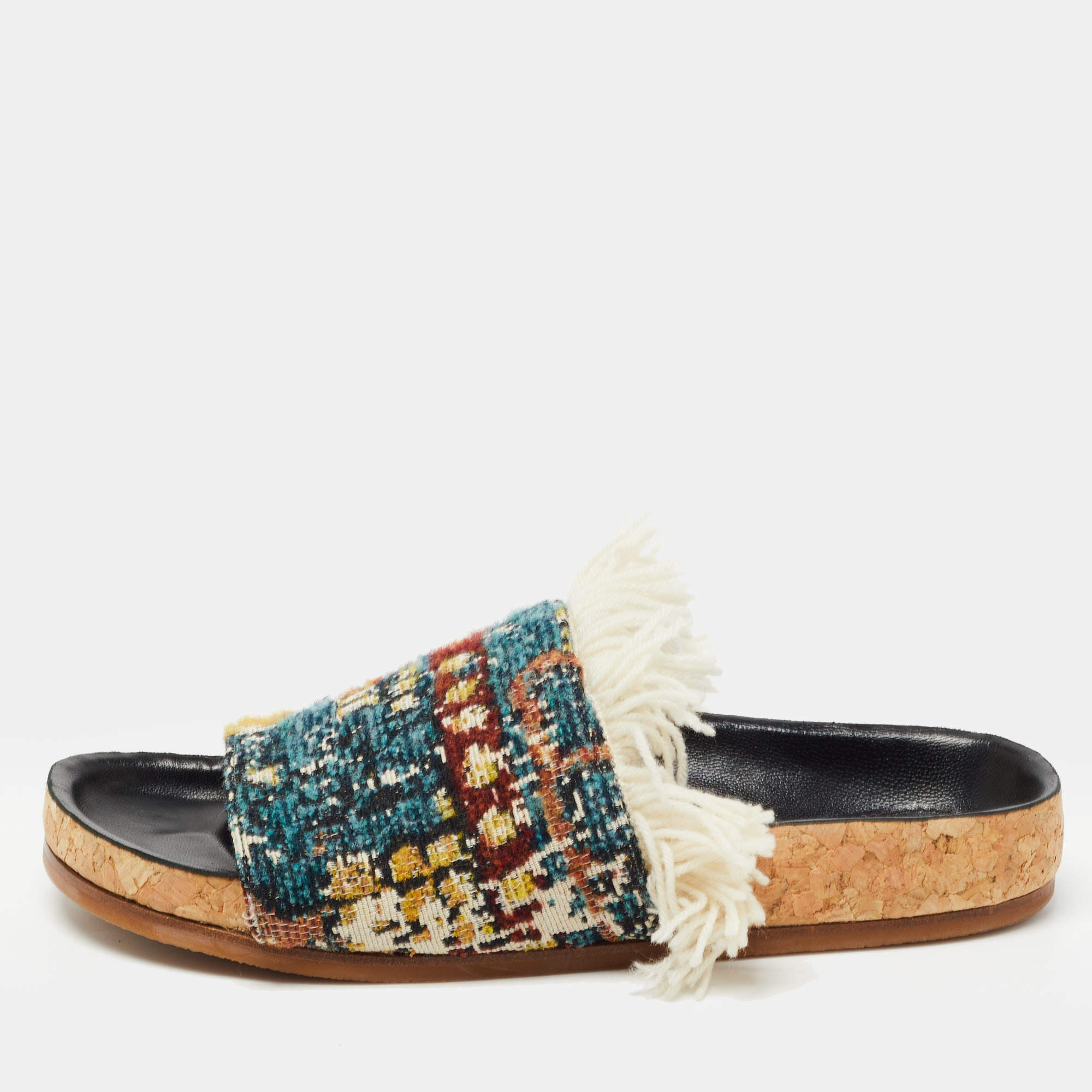  Chloe Multicolor Fabric Kerenn Kilim Rug Flat Slides Size 36
