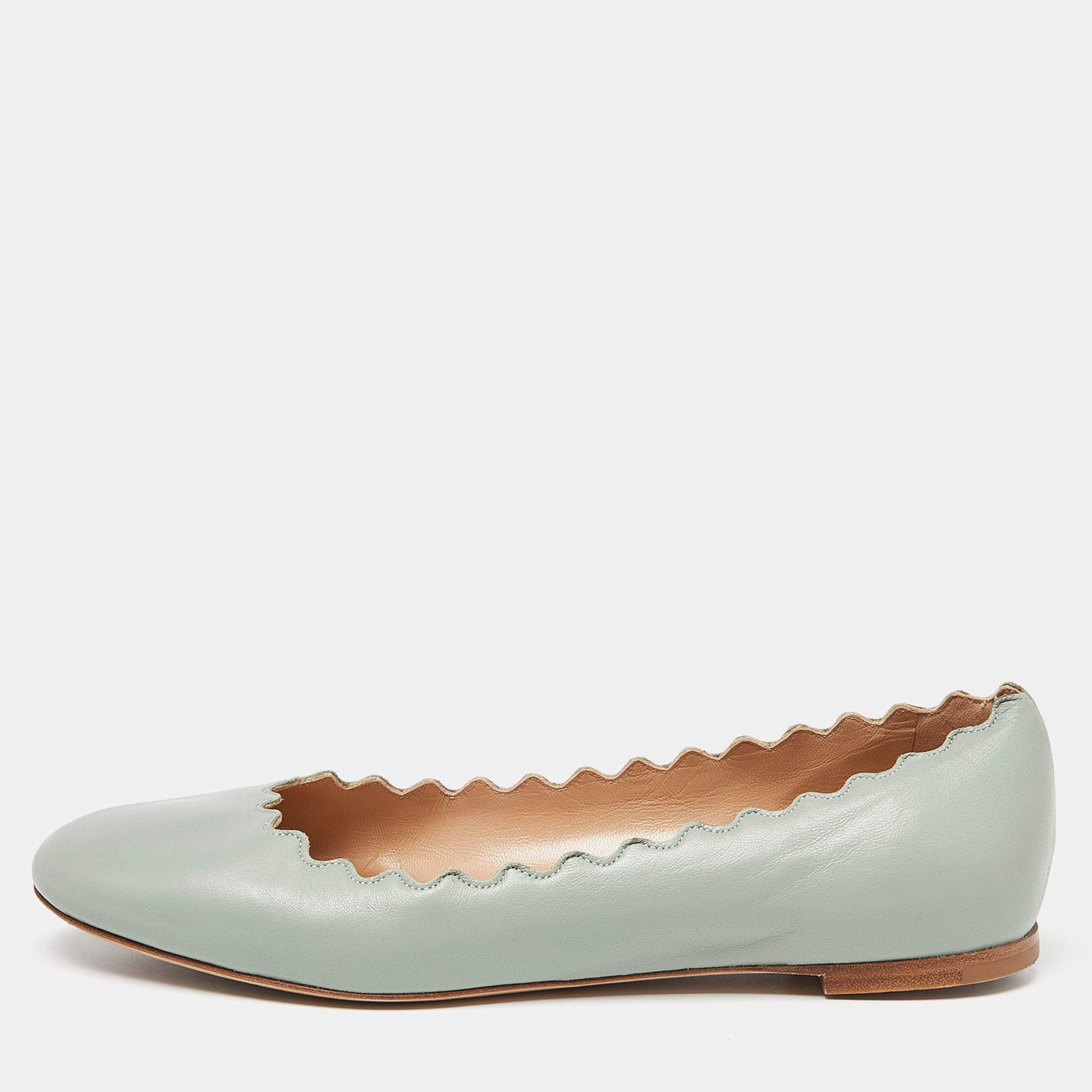 Pre Owned Chloe Mint Green Scalloped Leather Lauren Ballet Flats Size 38
