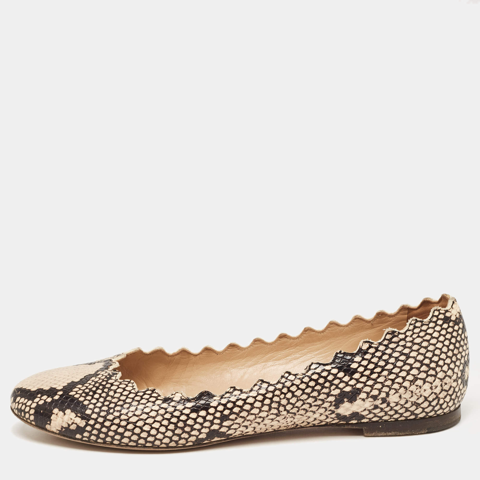 Chloe Two Tone Scalloped Embossed Python Lauren Ballet Flats Size 37