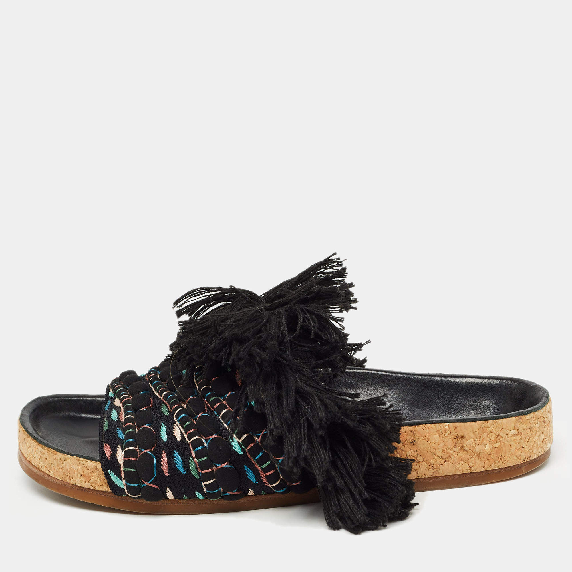 Chloe Multicolor Canvas Flat Slides Size 37 