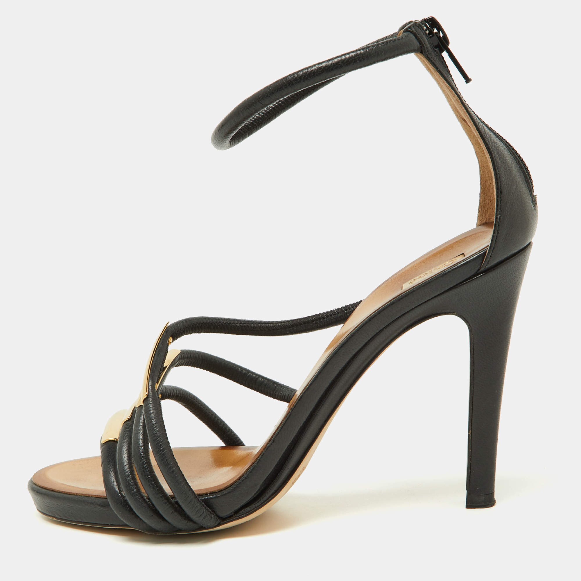 Chloe Black Leather Strappy Ankle Strap Sandals Size 38