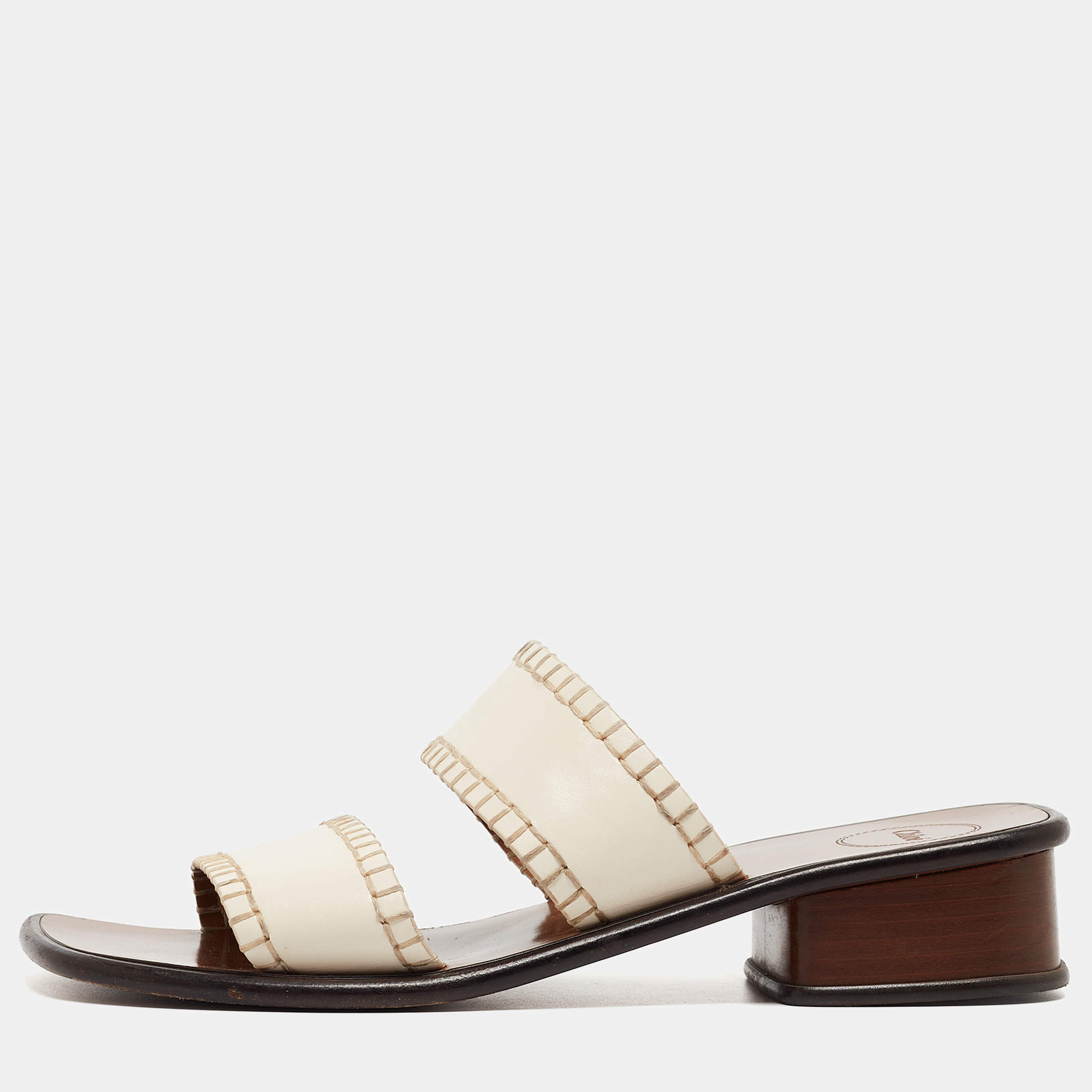 Chloe Cream Leather Flat Slides Size 40.5