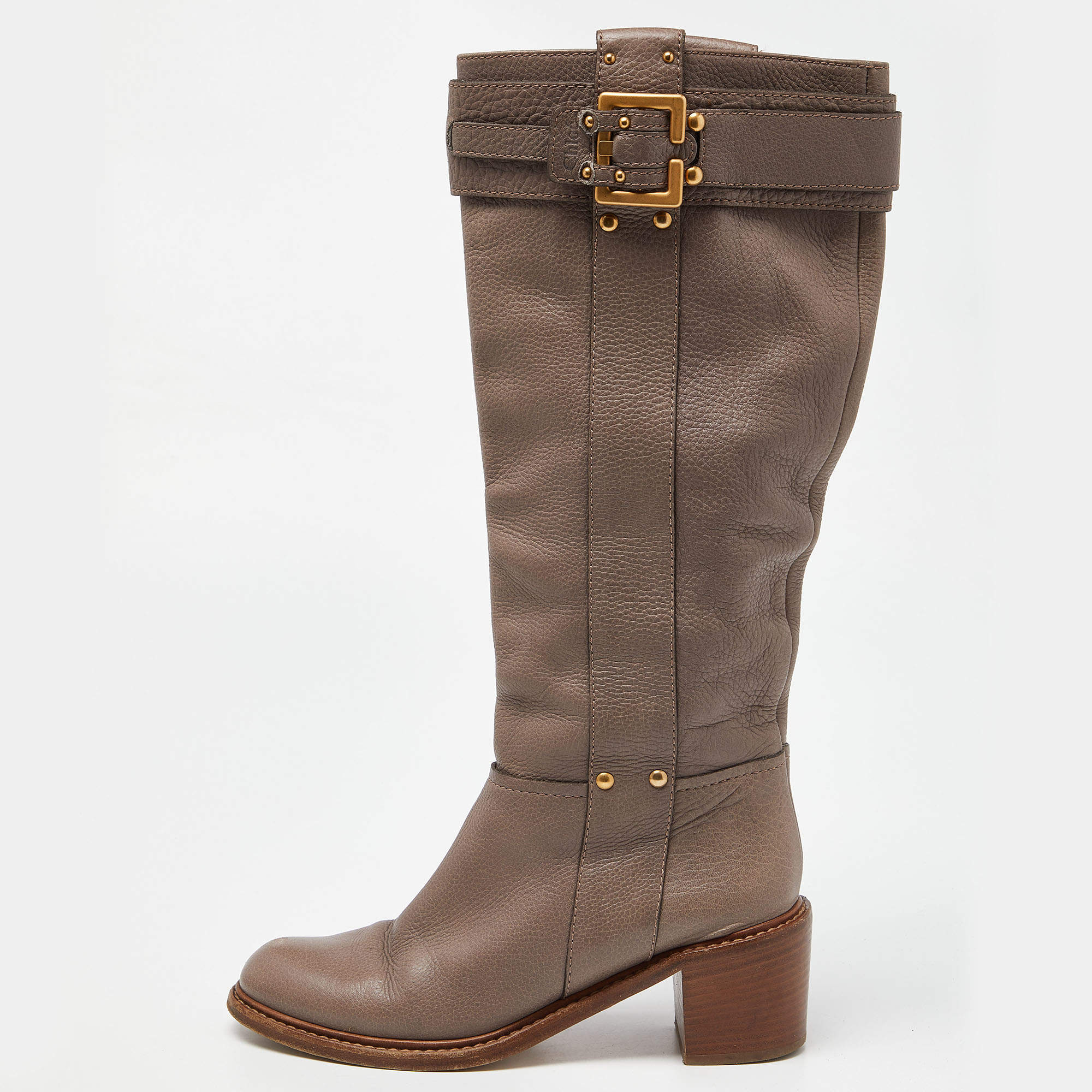 Pre Owned Chloe Beige Leather Knee Length Boots Size 37