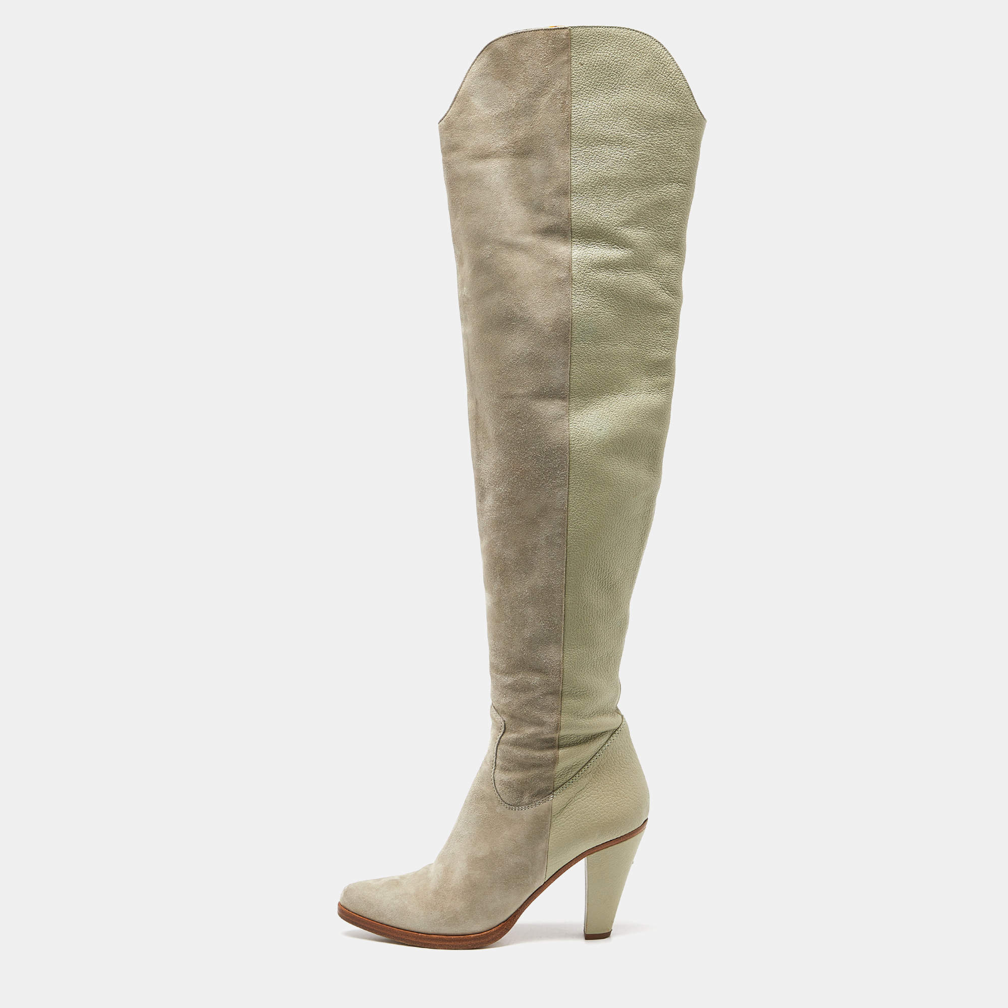Chloe Grey Suede and Leather Over The Knee Length Boots Size 39.5