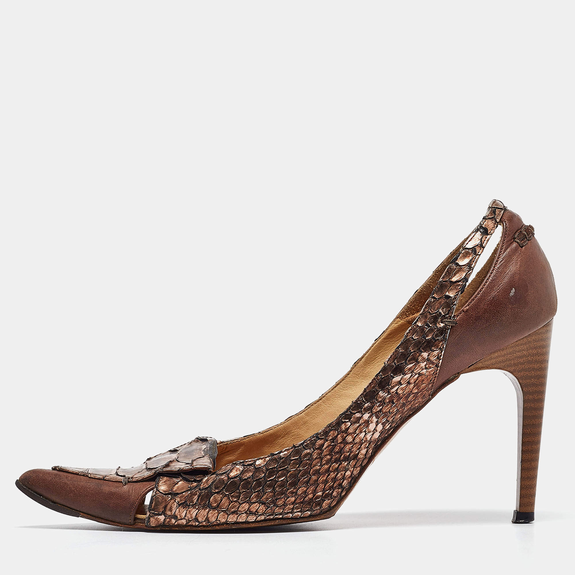 Chloe Metallic Python Leather Pointed Toe Pumps Size 40