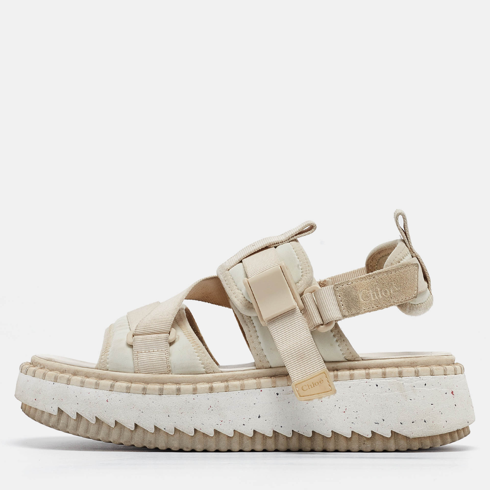 Chloe White Fabric Lilli Platform Sandals Size 38